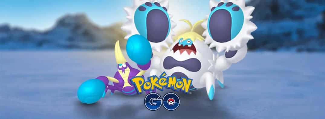 兩個Pokemon角色在冰上，帶有Pokemon GO標誌。