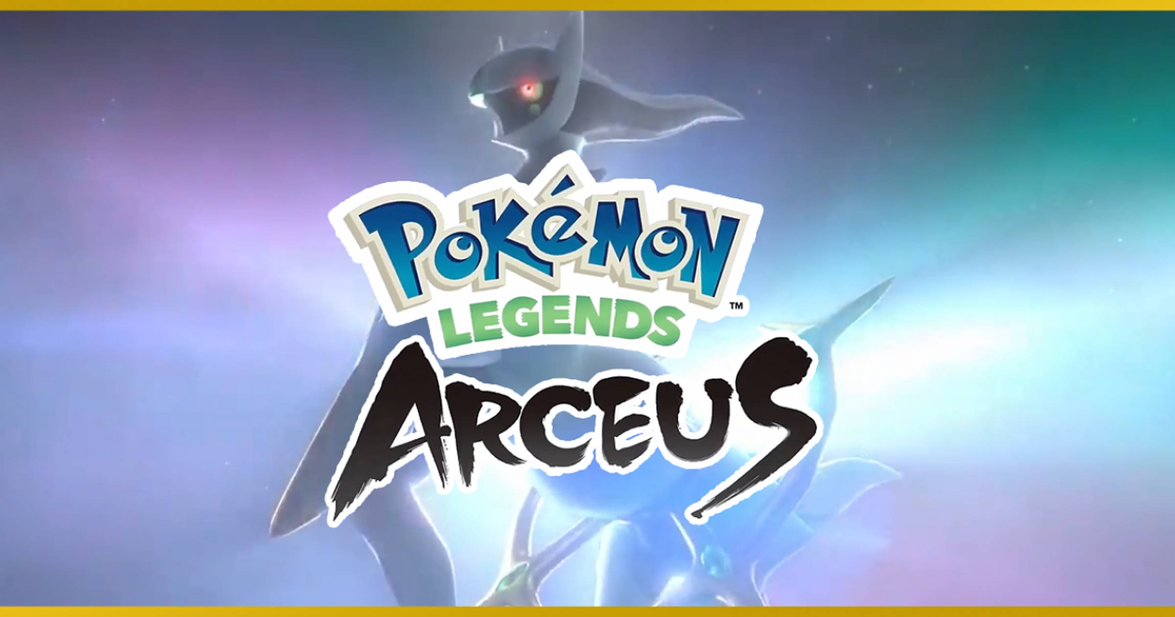 寶可夢傳說 阿爾宙斯 封面藝術 壁紙 — 發光的阿爾宙斯站在 Pokémon Legends Arceus 標題後面，背景是宇宙漸變天空。