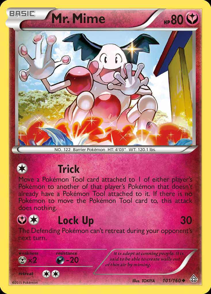 Mr. Mime 在寶可夢卡牌插圖中開心地揮手。