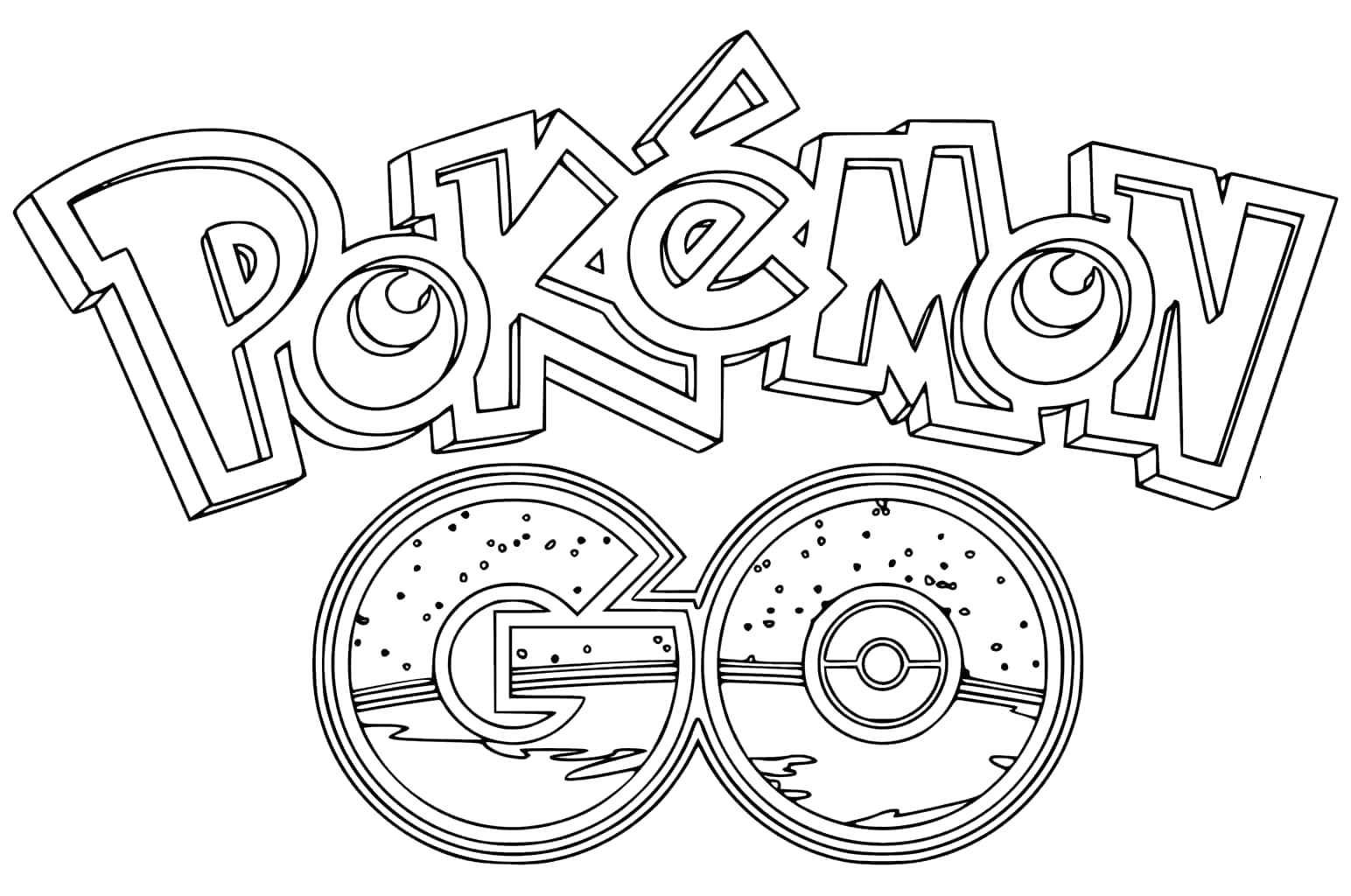 Pokemon GO 標誌填色頁，帶有粗黑線條。
