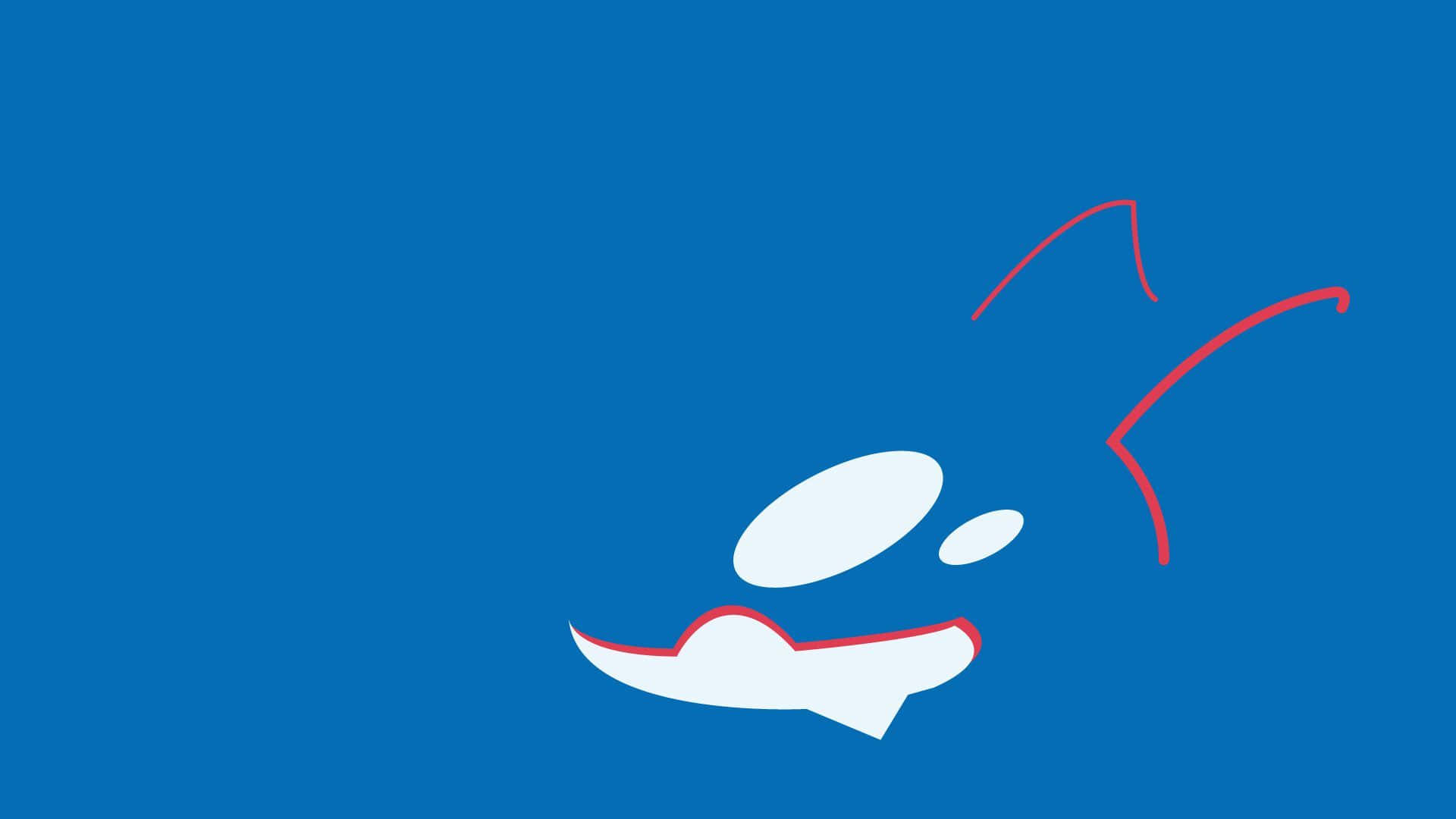 寶可夢極簡風格 Kyogre 桌面壁紙 壁紙 — 極簡抽象插圖，白色和紅色的風格化貓臉，純藍色背景。