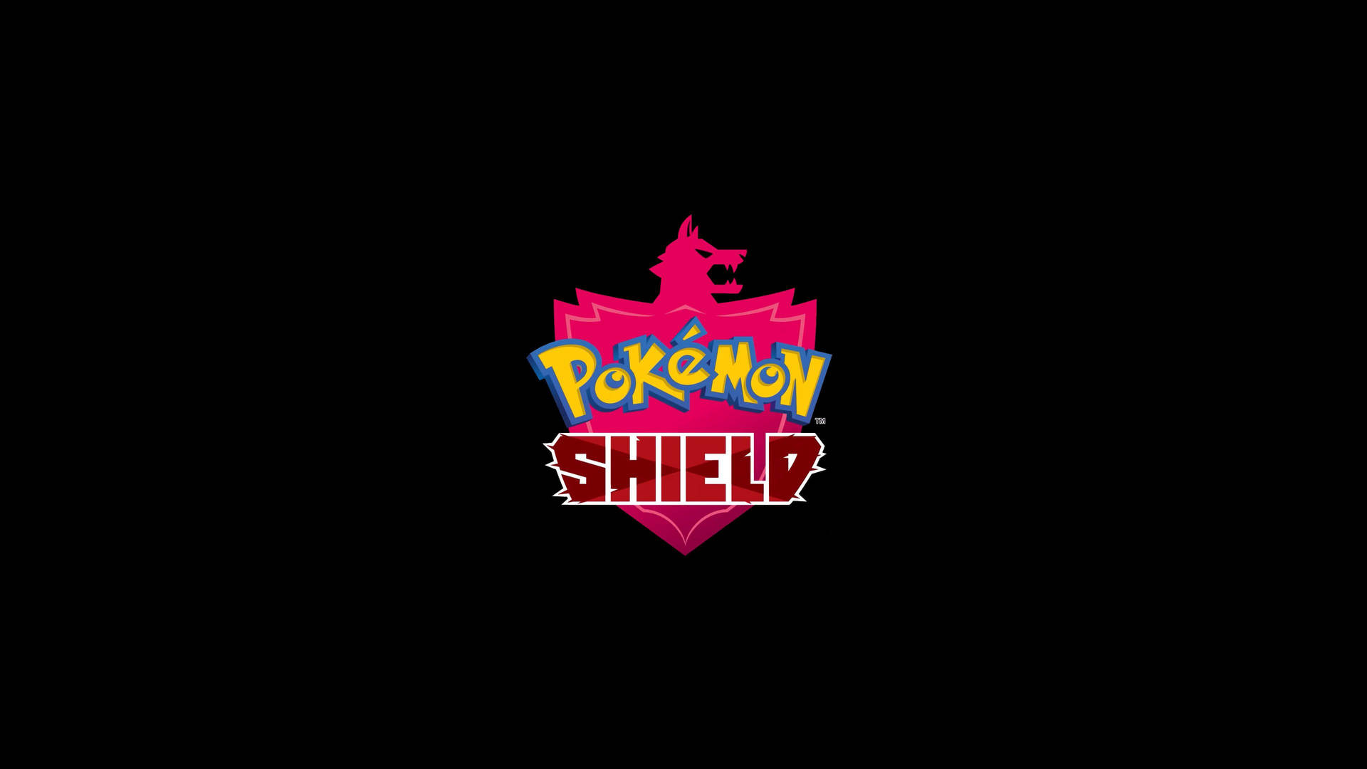 黑色背景上帶有狼剪影的 Pokémon Shield 標誌
