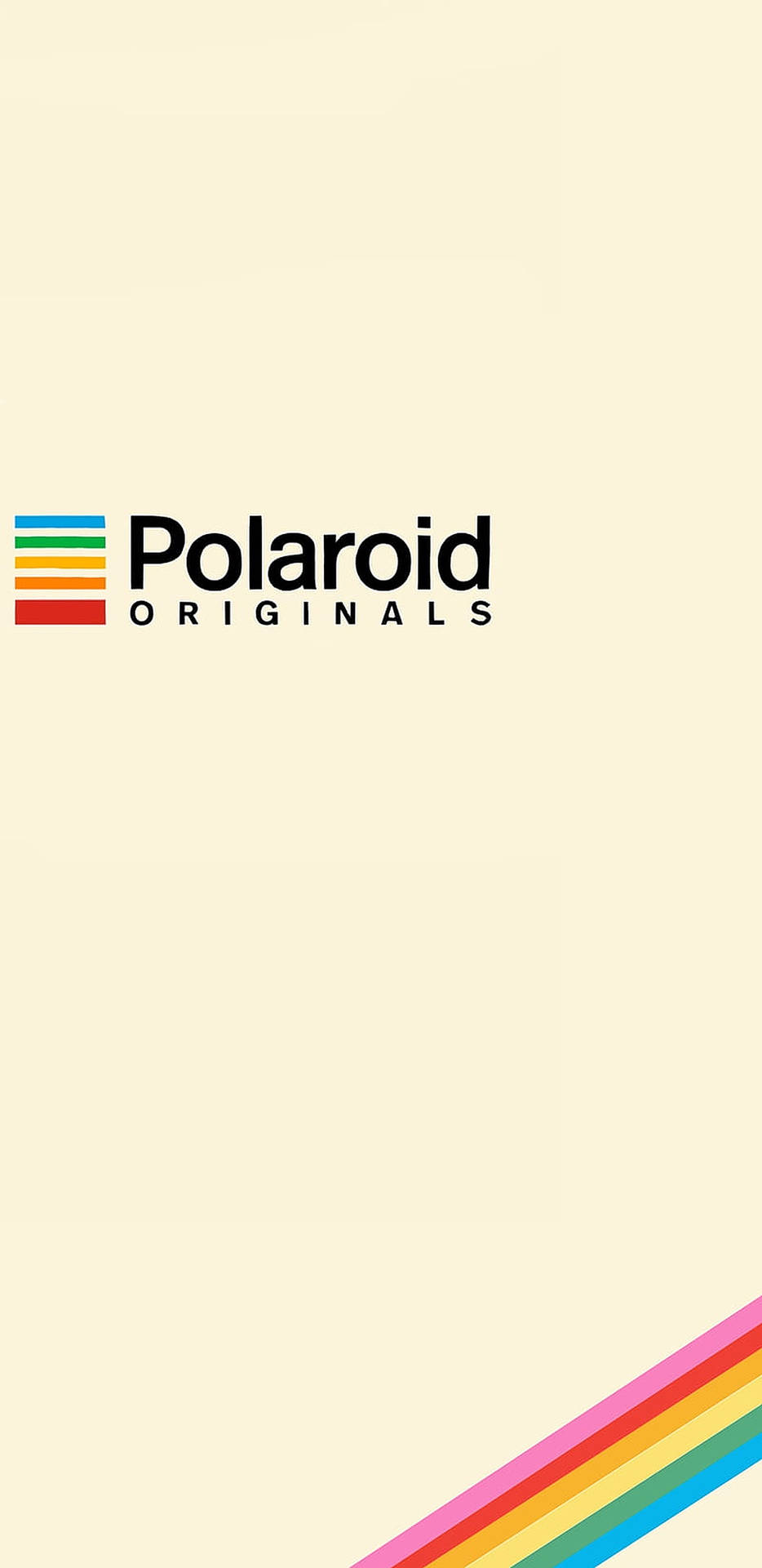 Polaroid Originals 標誌，奶油色背景上帶有彩虹條紋。
