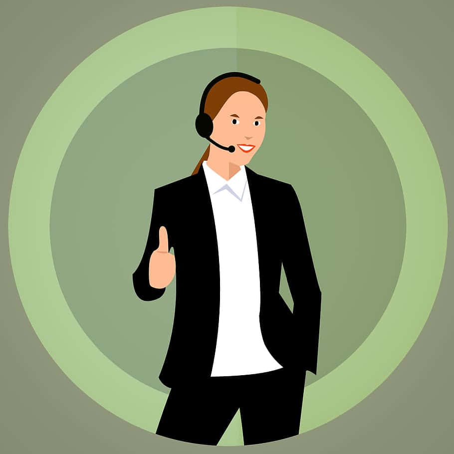 穿著西裝和耳機的客戶服務代理豎起大拇指。