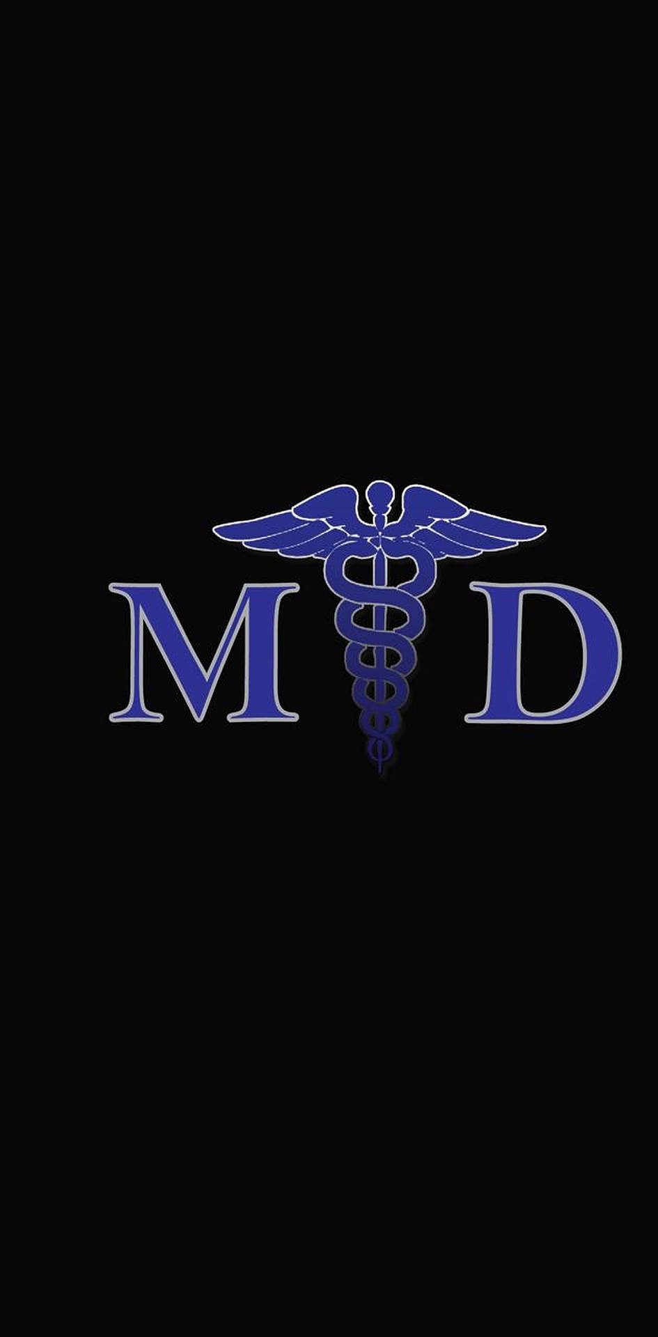 黑色背景上帶有字母 M 和 D 的藍色醫學符號 — 醫生 壁紙