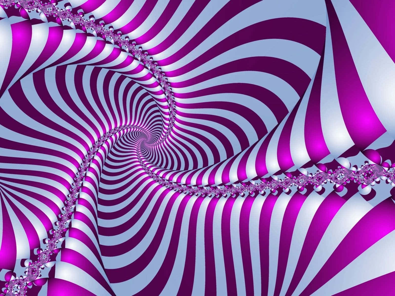 鮮豔紫色和白色條紋隧道，營造出催眠般的錯覺。