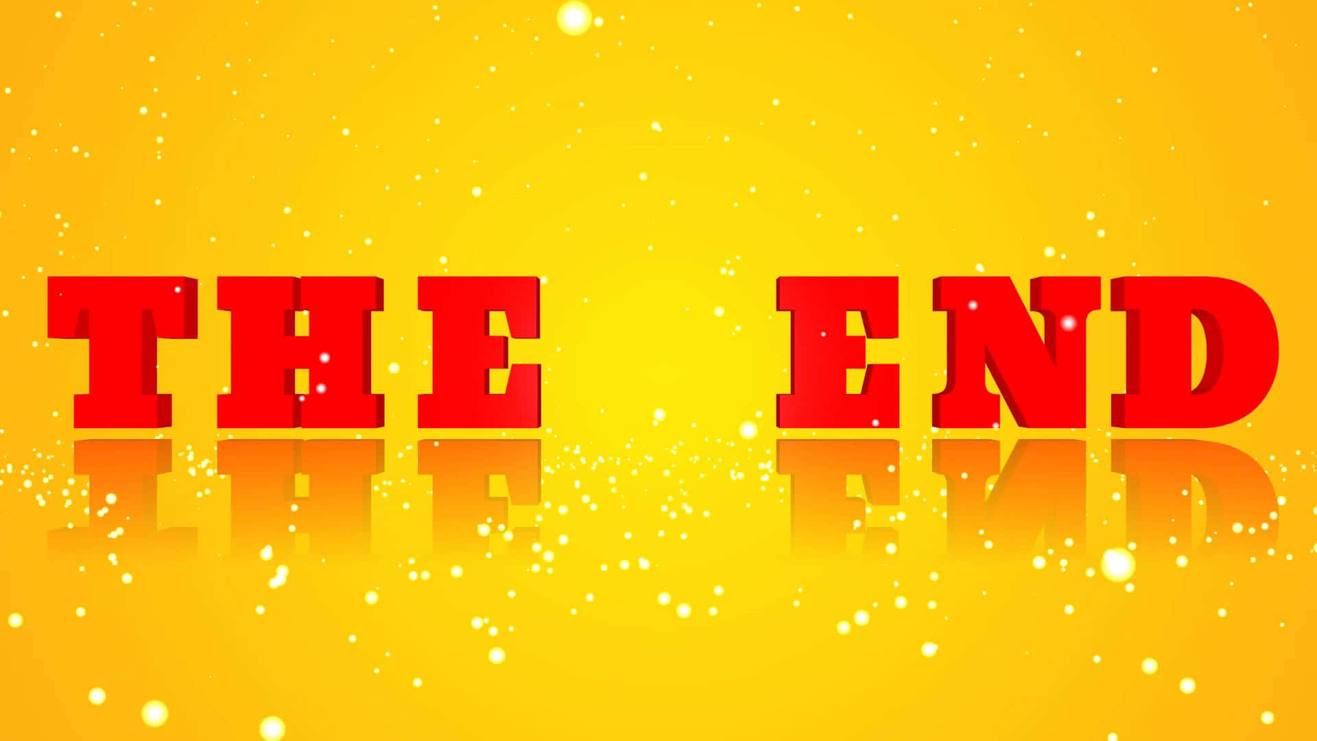 在帶有反射的閃爍金色背景上顯示紅色 3D 文字 THE END。