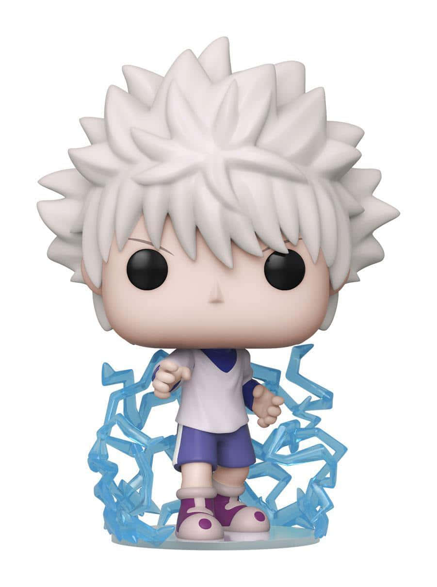 動漫角色Funko Pop公仔，白色刺蝟頭髮，藍色能量光環。