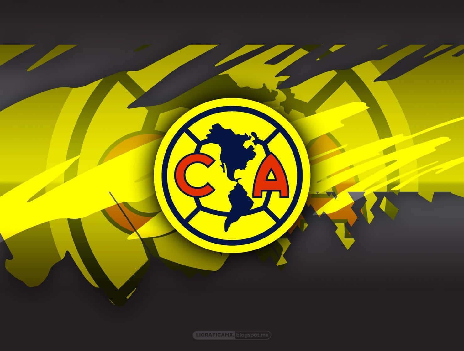 Club América 足球隊標誌，帶有黃色和黑色動態圖形。