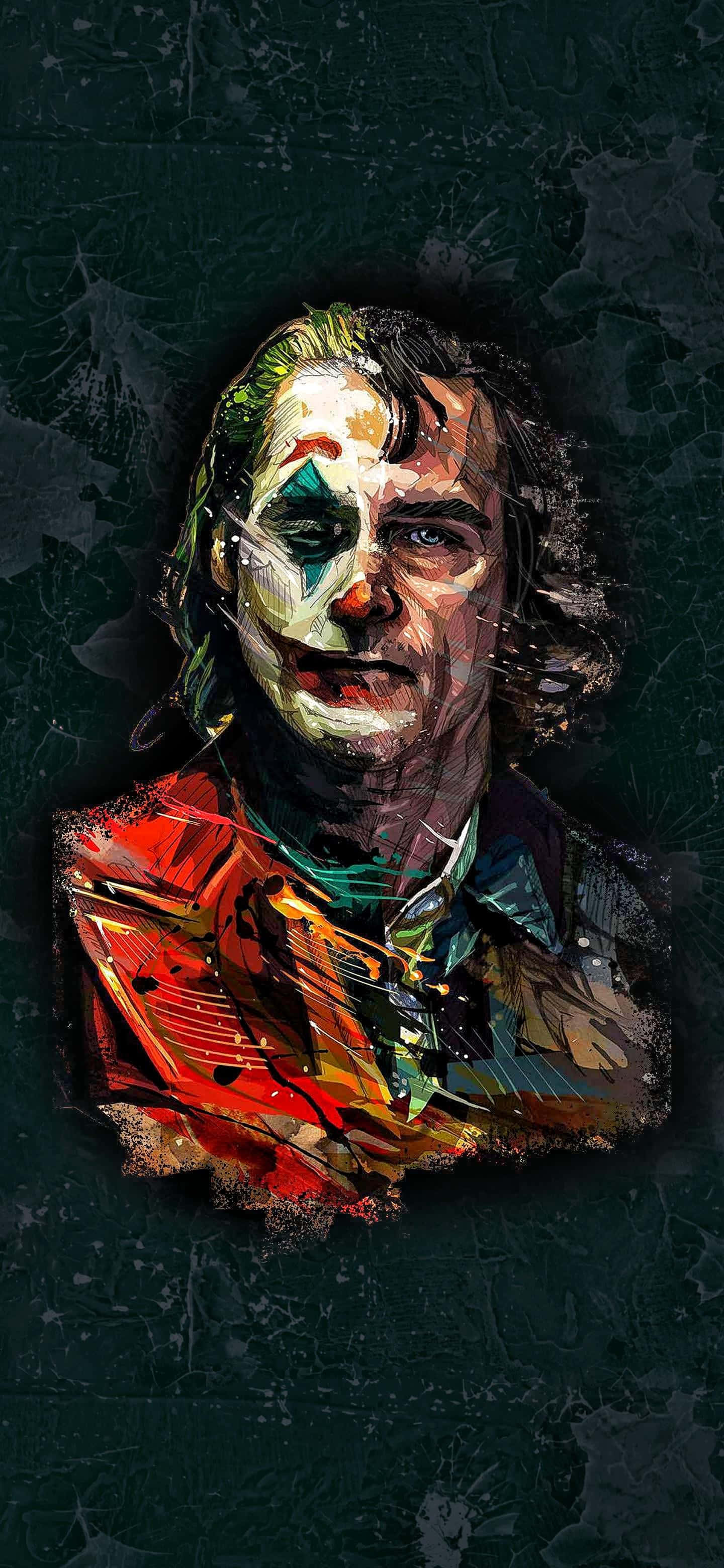Joker Painting 桌布 壁紙 — 小丑的風格化數碼肖像，帶有塗抹顏料效果和深色紋理背景。