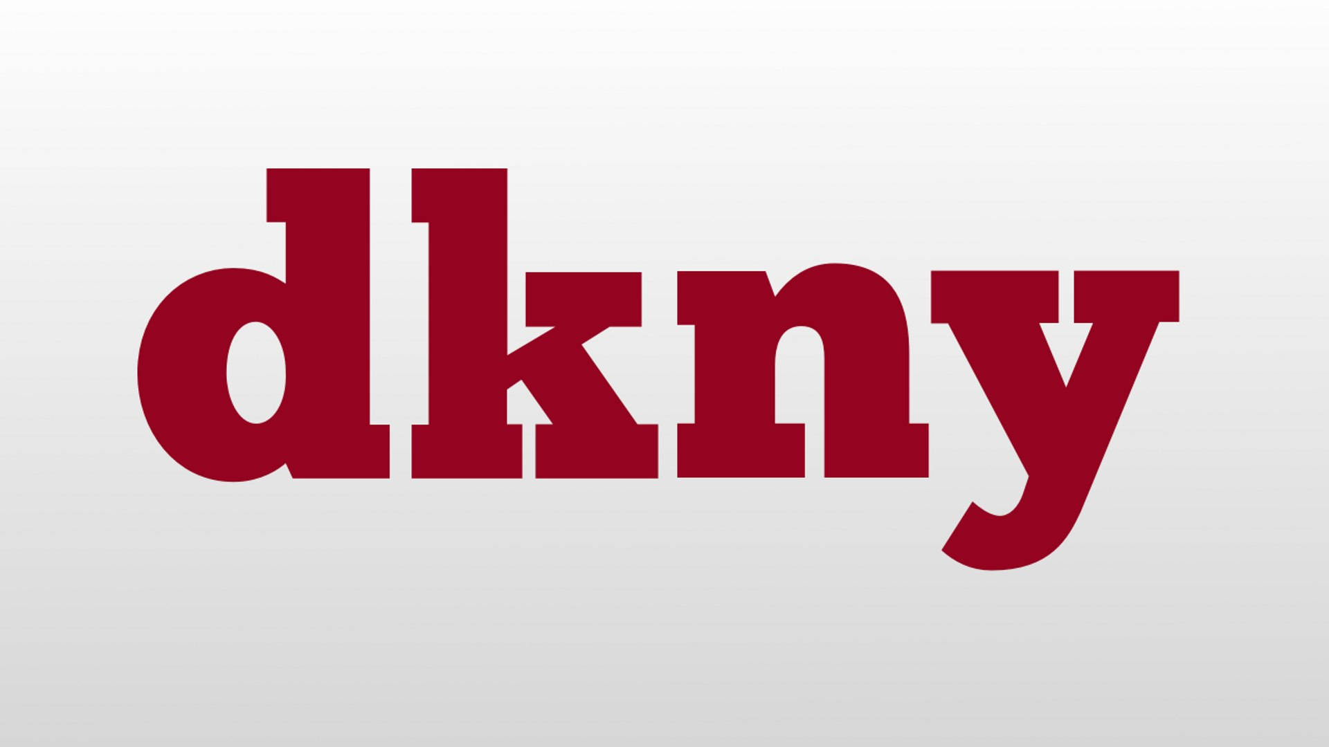 紅色 dkny 標誌在灰色漸變背景上。