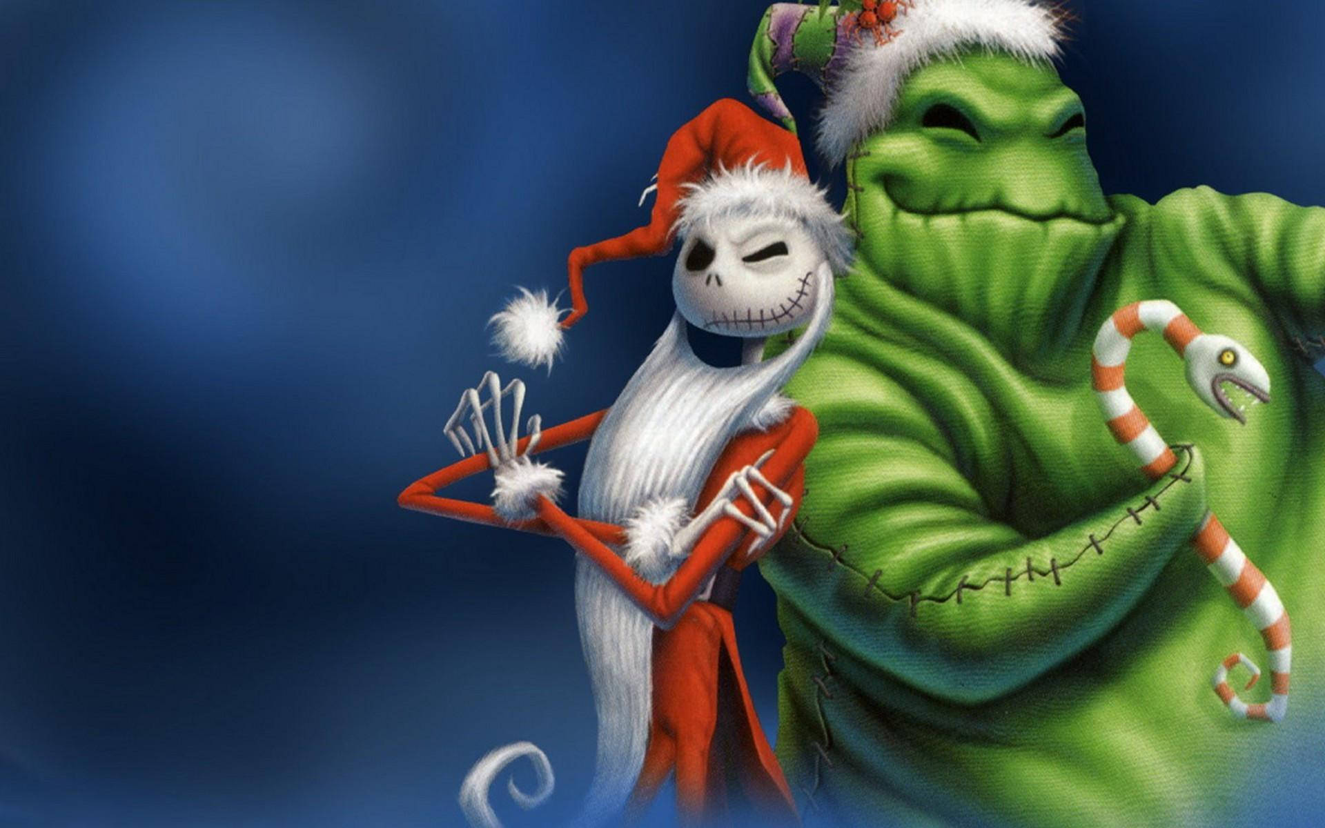 Jack Skellington 同戴聖誕帽嘅綠色鬼魂同拐杖糖蛇。