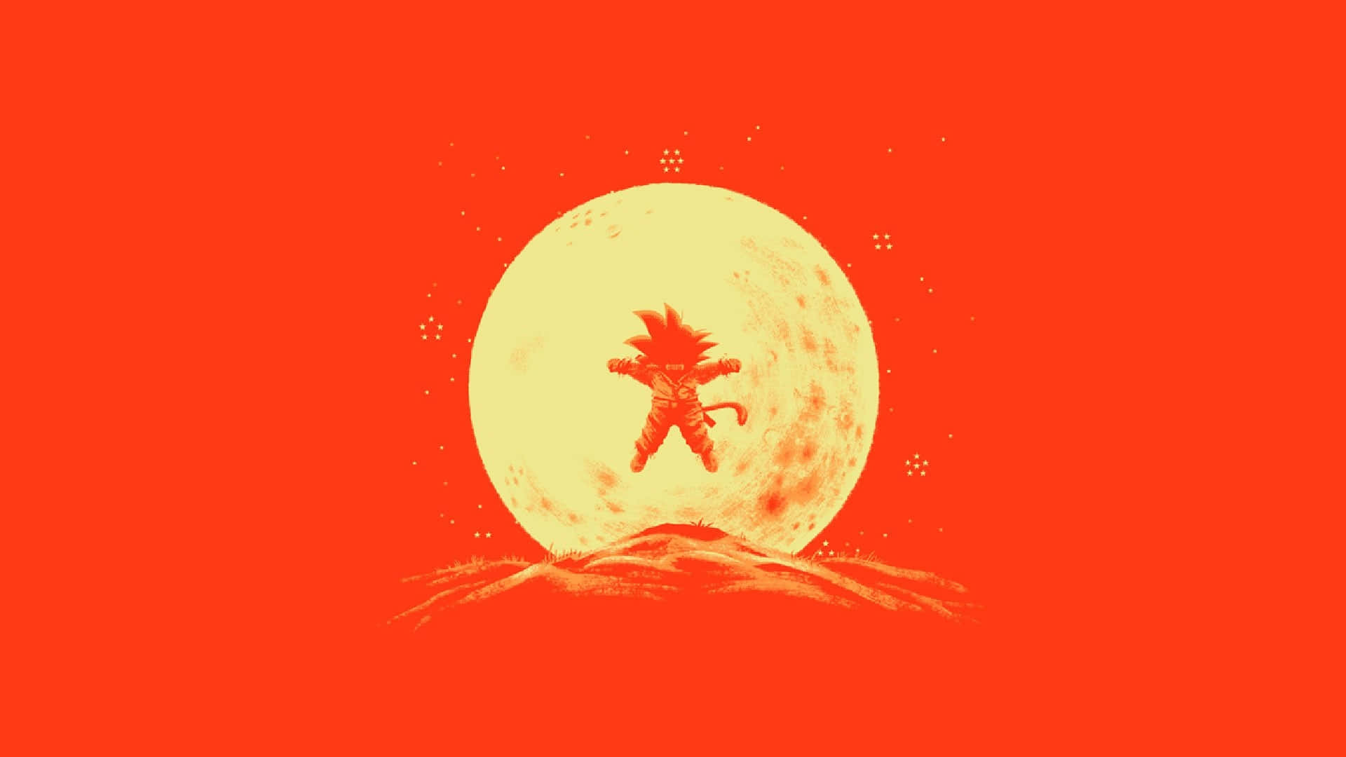 動漫英雄在熾熱的紅色天空中，在一個巨大的月亮前跳躍。