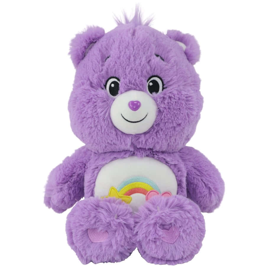 肚子上有彩虹標誌的紫色 Care Bear 毛公仔