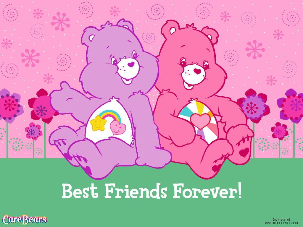 兩隻微笑嘅Care Bears一齊坐，有「Best Friends Forever!」文字。