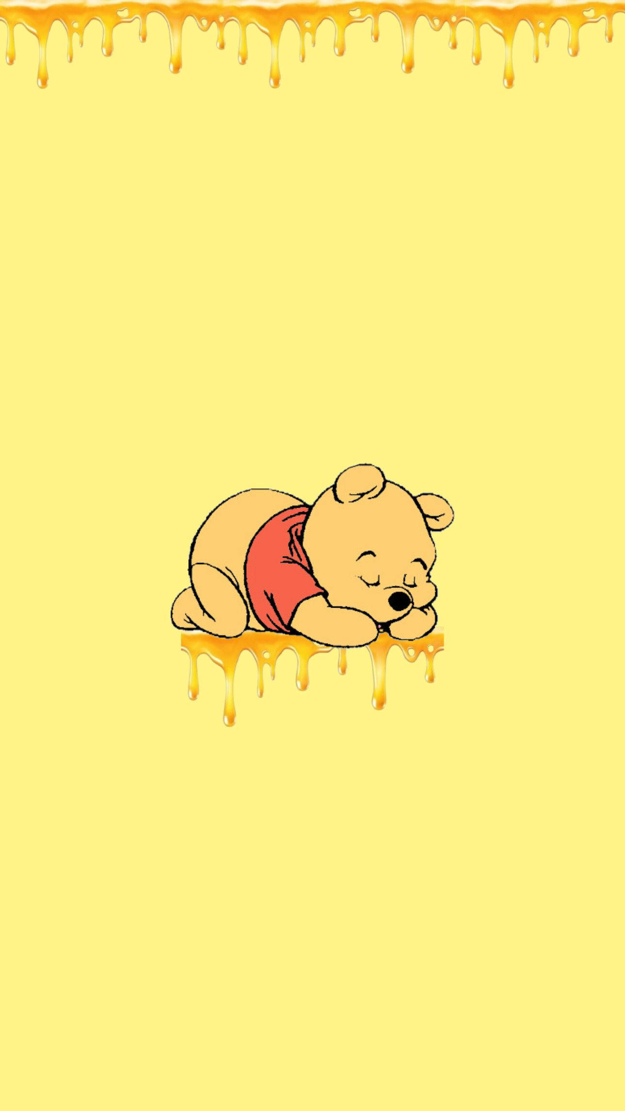 小熊維尼 桌布 壁紙 — 小熊維尼在淡黃色背景上的蜂蜜池中安詳地睡著，蜂蜜從上方滴落。