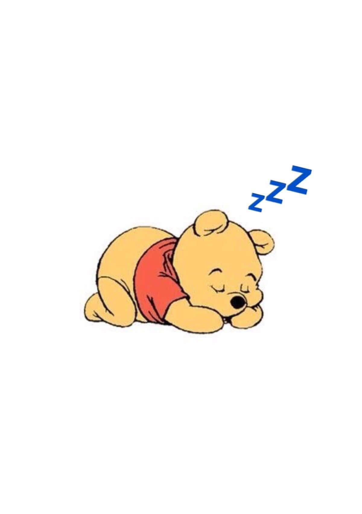Sleep 桌布 壁紙 — 小熊維尼蜷縮著身體安詳入睡，藍色的zzz漂浮在他的頭頂上方。