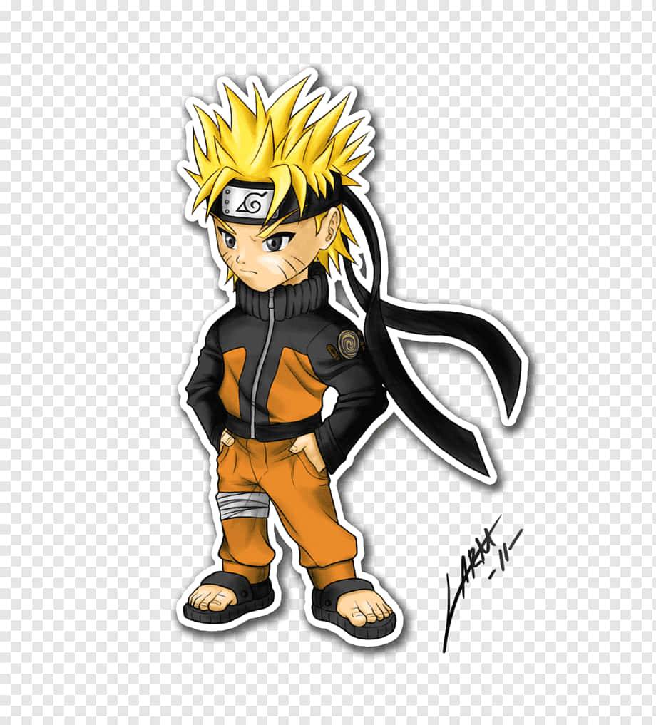 Chibi Naruto Uzumaki 身穿橙色和黑色忍者裝束，雙手插袋。