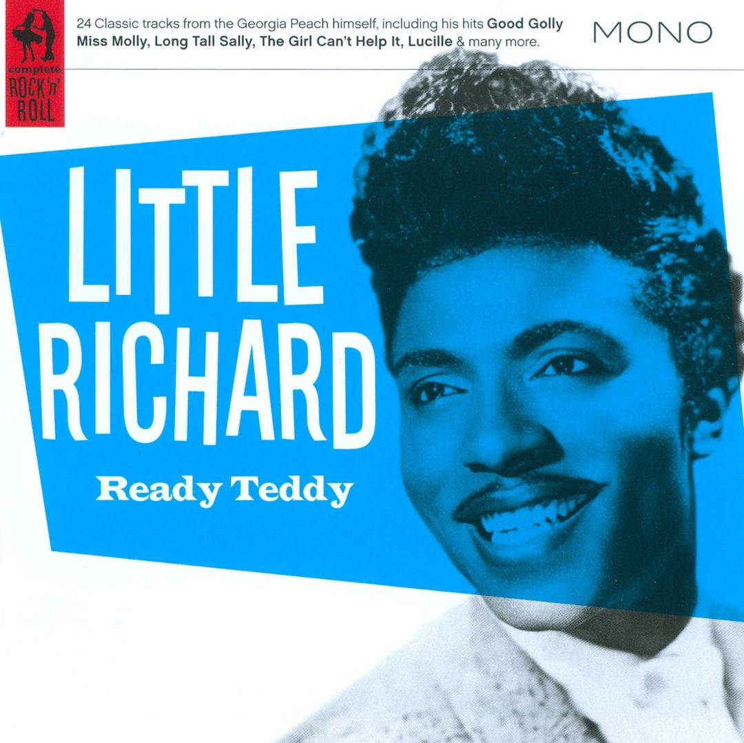 小理查德《Ready Teddy》2009年CD封面 壁紙 — 復古搖滾專輯封面上，小理查德露出燦爛笑容的鮮明藍色調肖像。