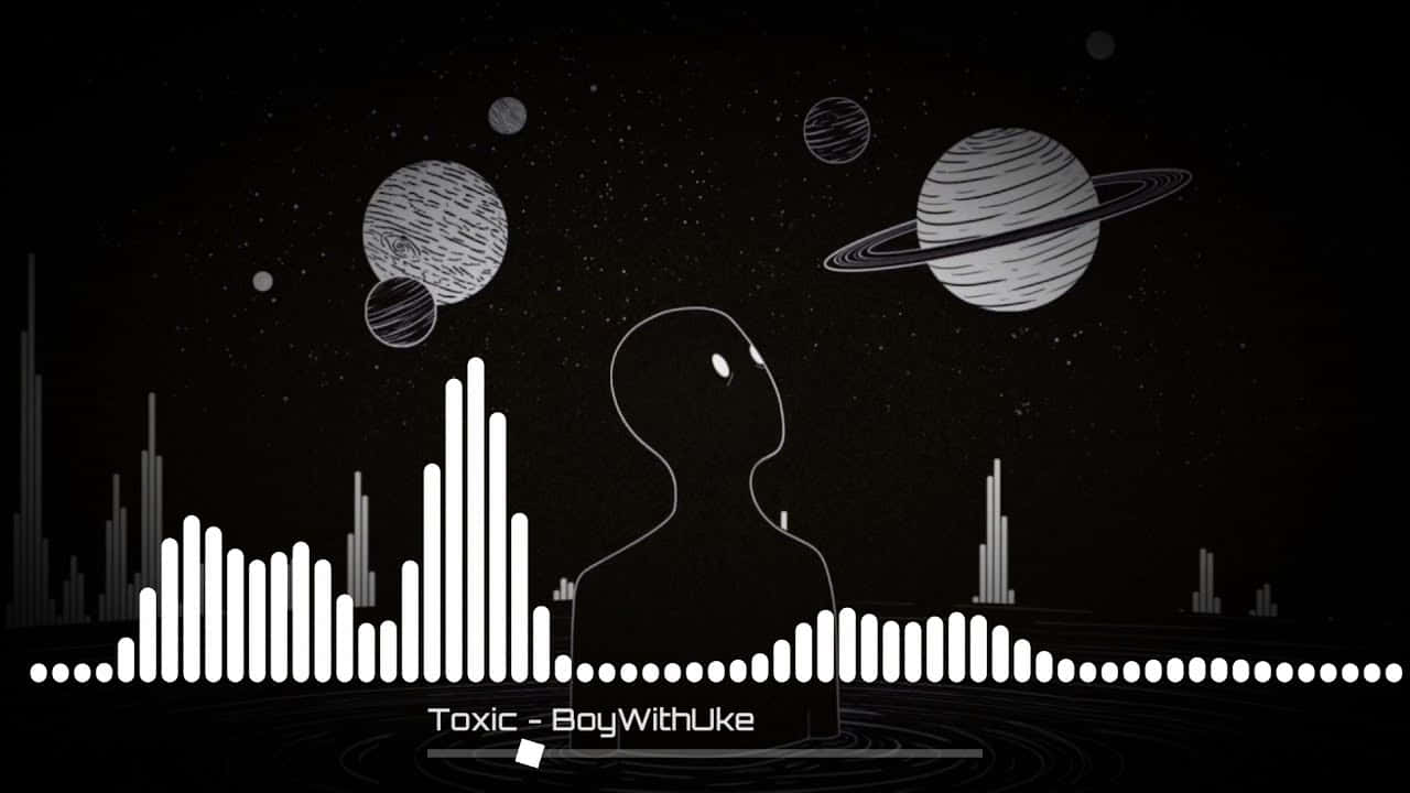 人物剪影在太空背景下，帶有行星和聲波圖形。