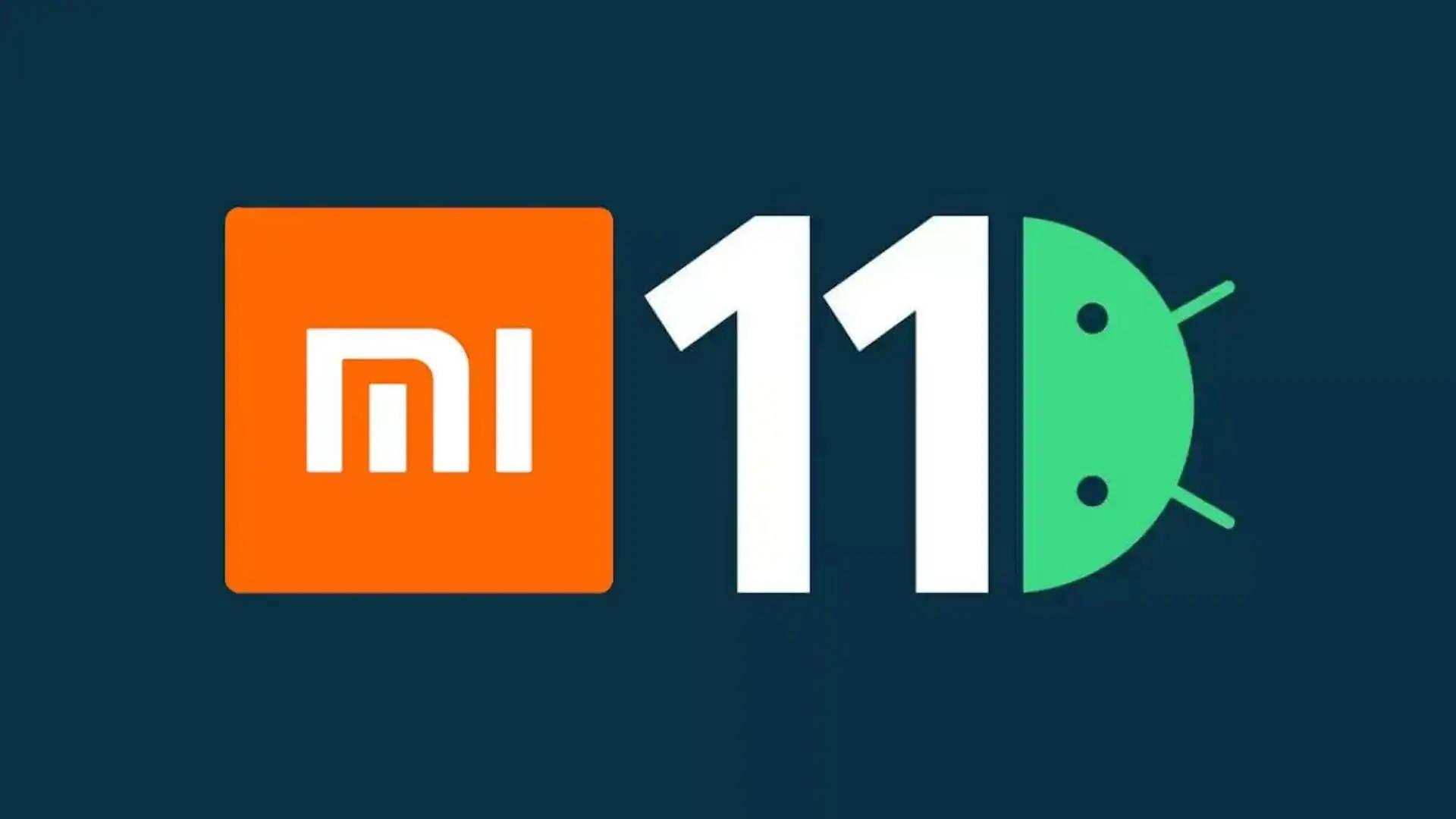 深藍色背景上帶有Android吉祥物的Xiaomi 11手機標誌。