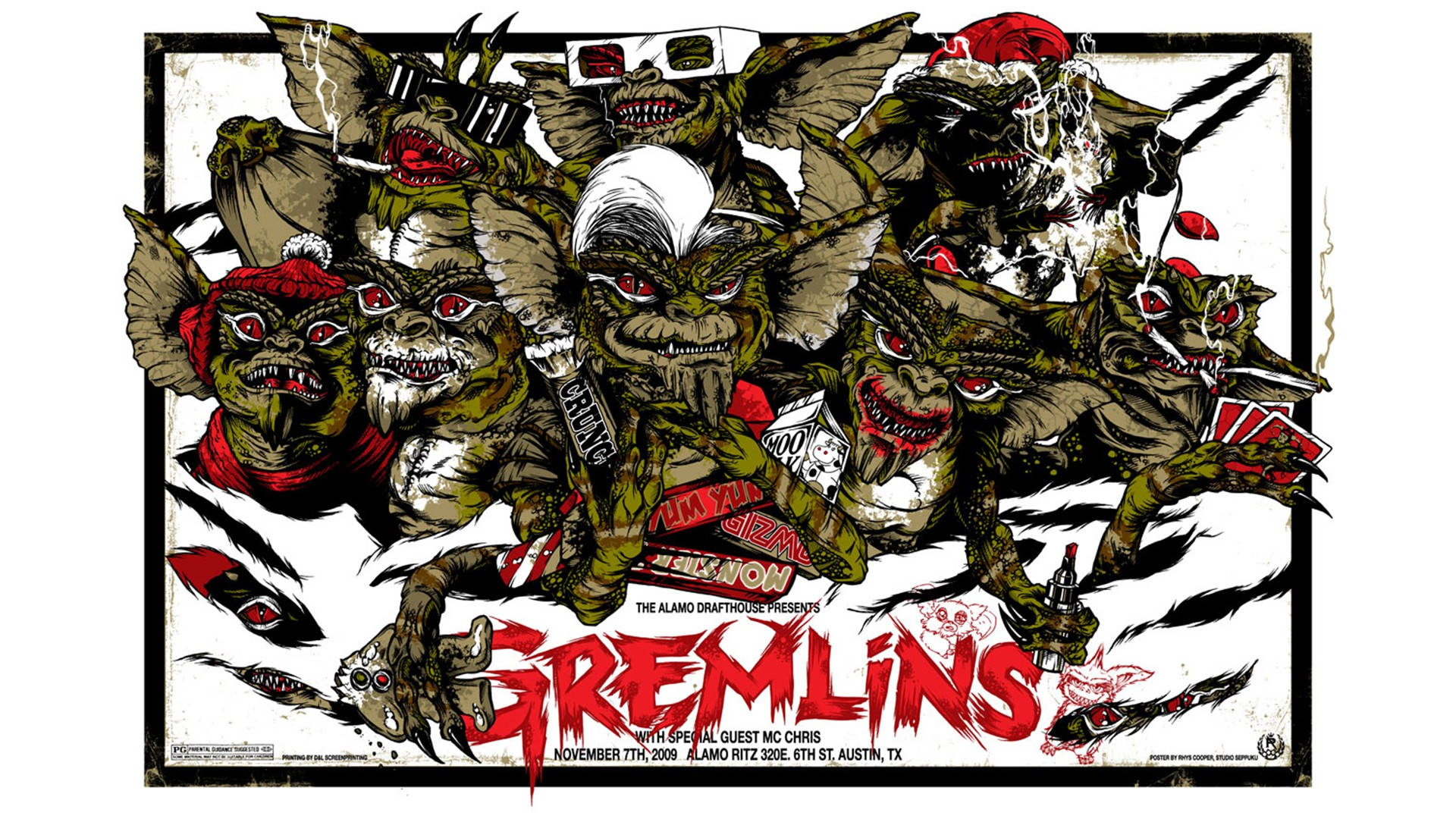 Gremlins 演唱會海報，以城市塗鴉風格的卡通怪物為特色。