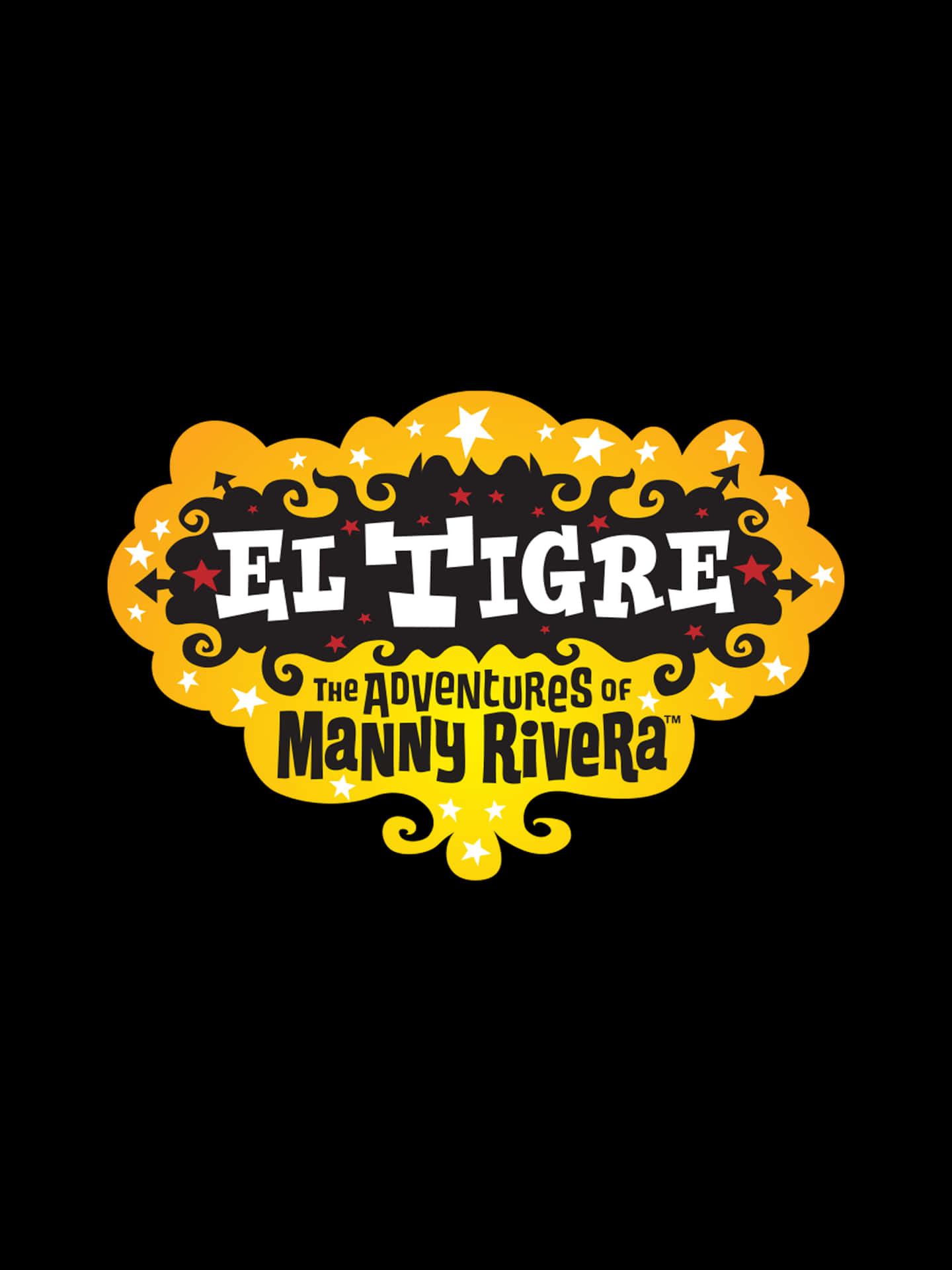 《El Tigre The Adventures of Manny Rivera》動畫系列標誌，帶有黃色星星和漩渦。