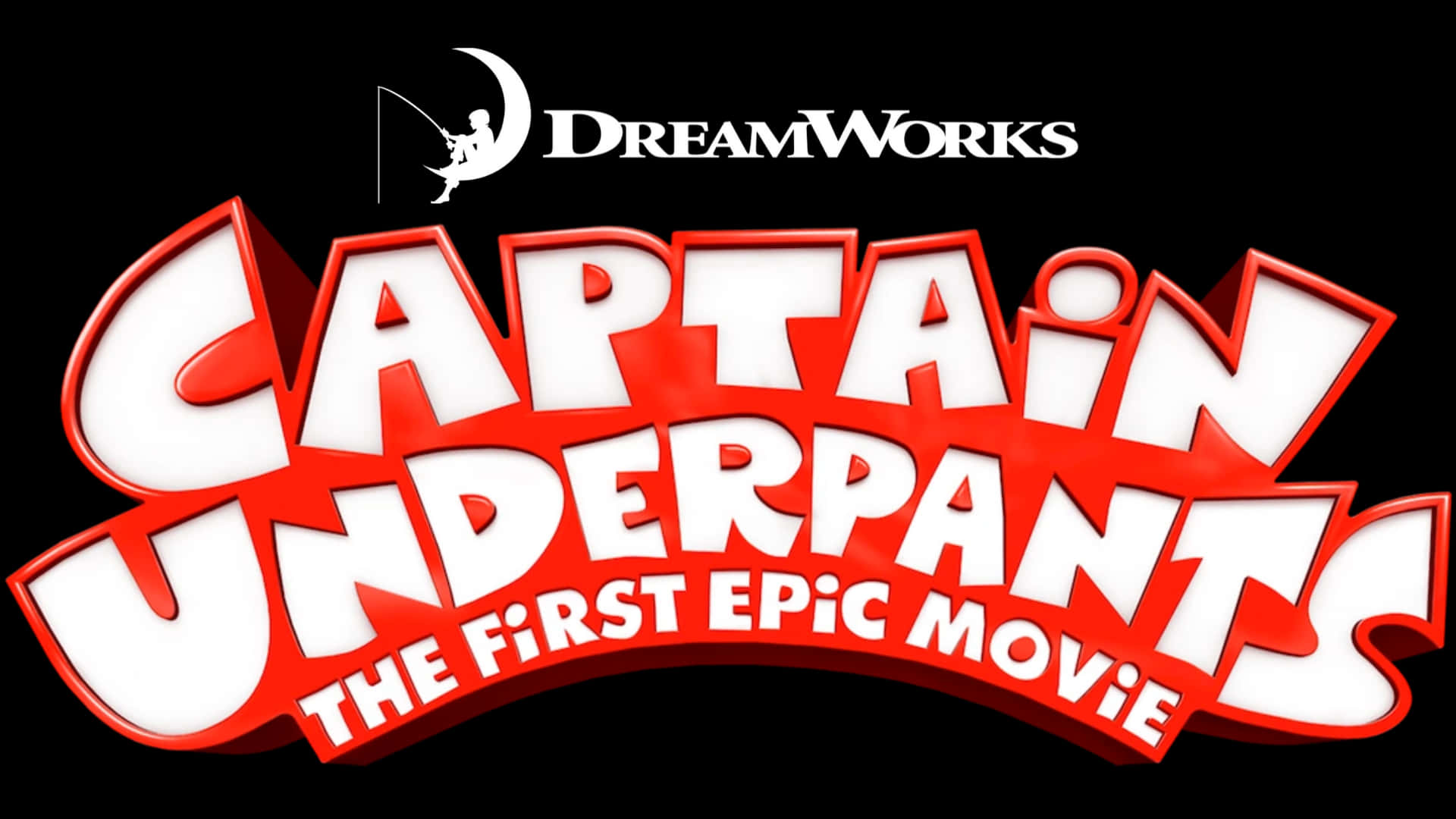 喺黑色背景上，以大膽紅色同白色3D文字顯示嘅Captain Underpants電影標題標誌。