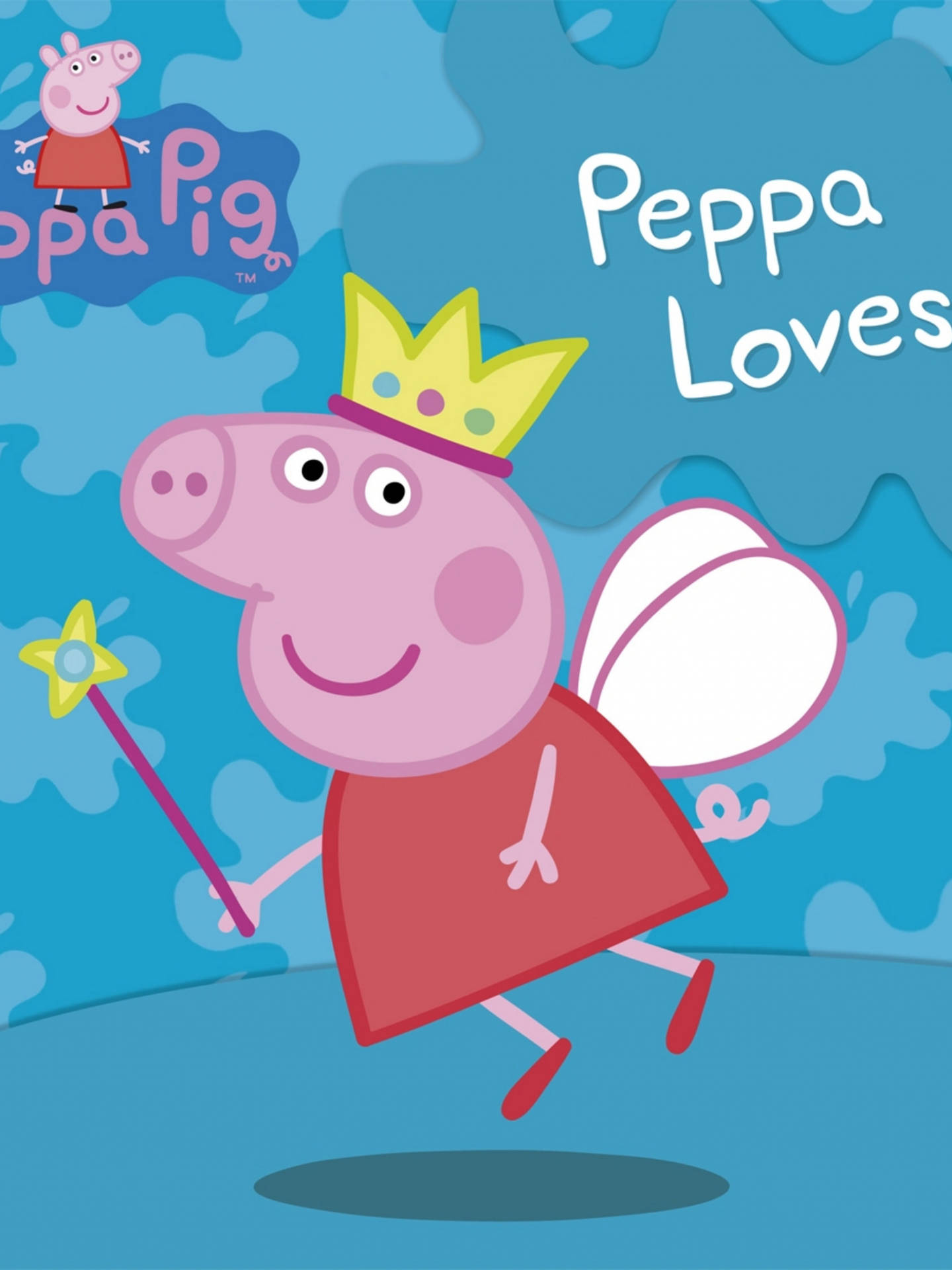 Peppa Pig 作為仙女，戴著皇冠和魔杖，開心地微笑。