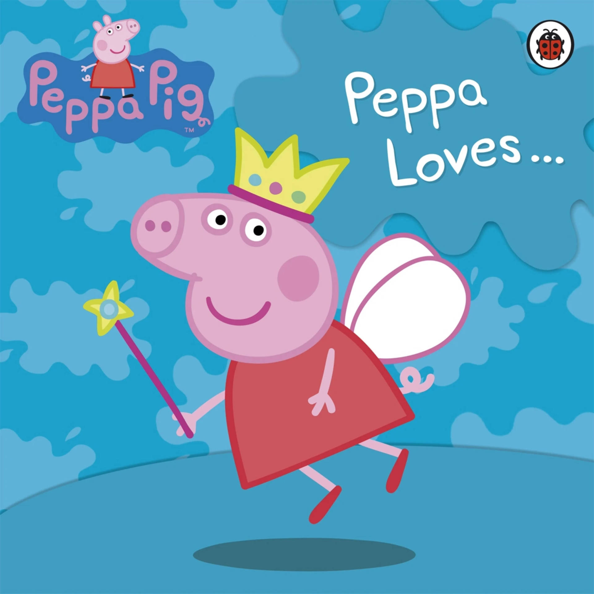 Peppa Pig 作為仙子，戴著皇冠和魔法棒，開心地微笑。
