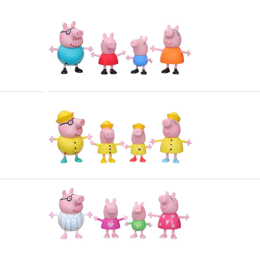 Peppa Pig 家庭玩具公仔，穿著三種不同服裝
