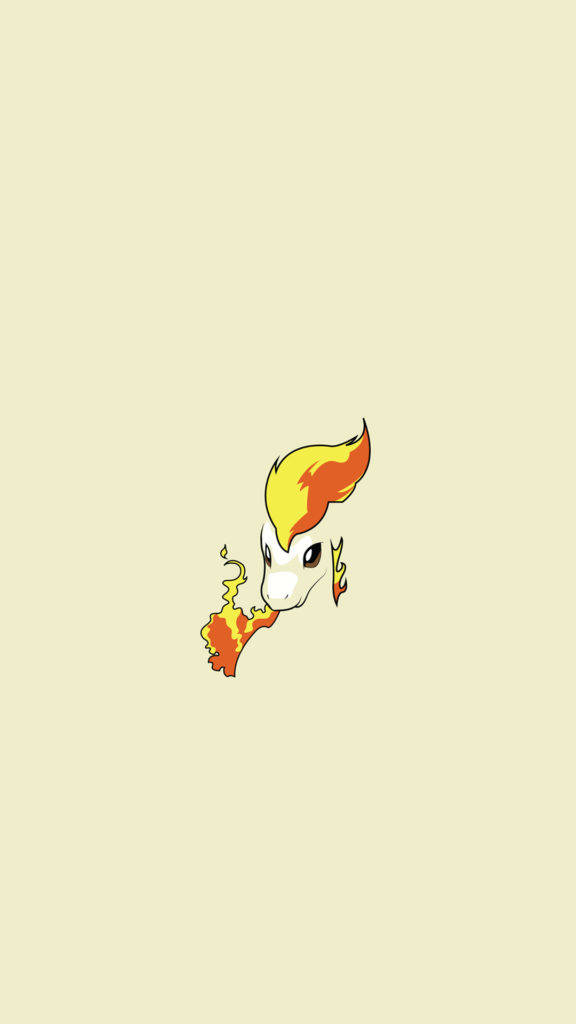 小馬寶可夢烈焰臉 iPhone 壁紙 — 一隻風格化的卡通小馬，擁有火紅橙色和黃色的鬃毛和尾巴，站在淡米色背景中央。