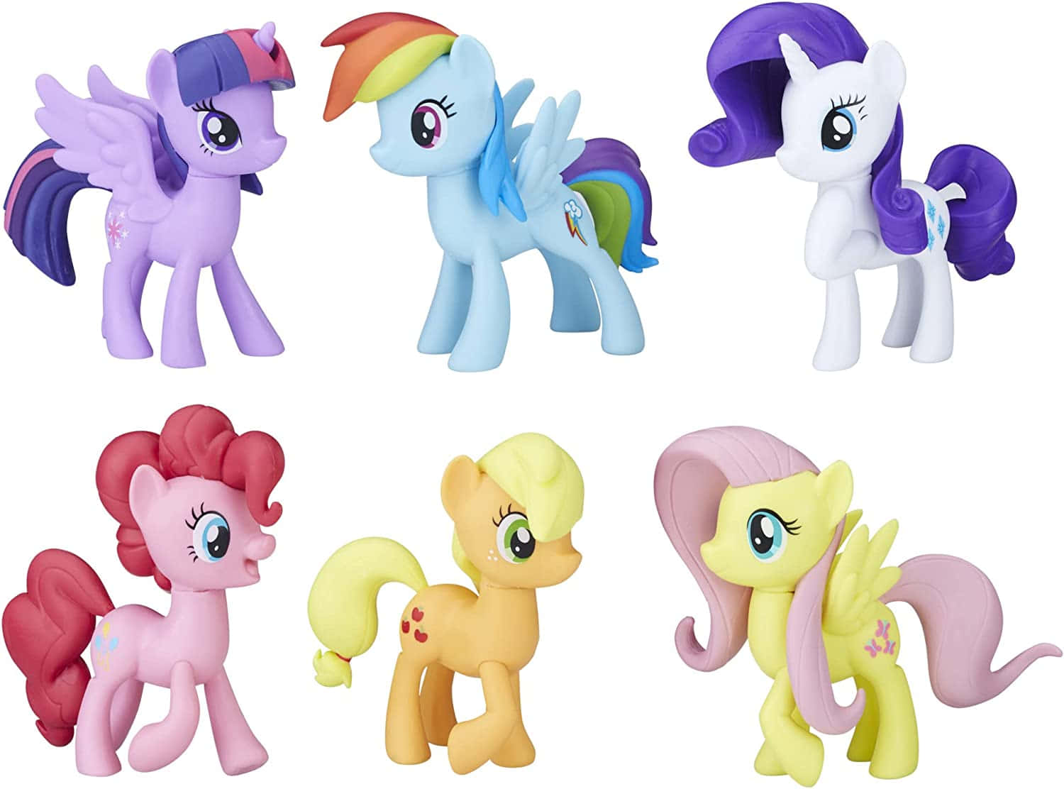 六個My Little Pony玩具公仔，擁有色彩繽紛的鬃毛和翅膀。 — 小馬寶莉 壁紙