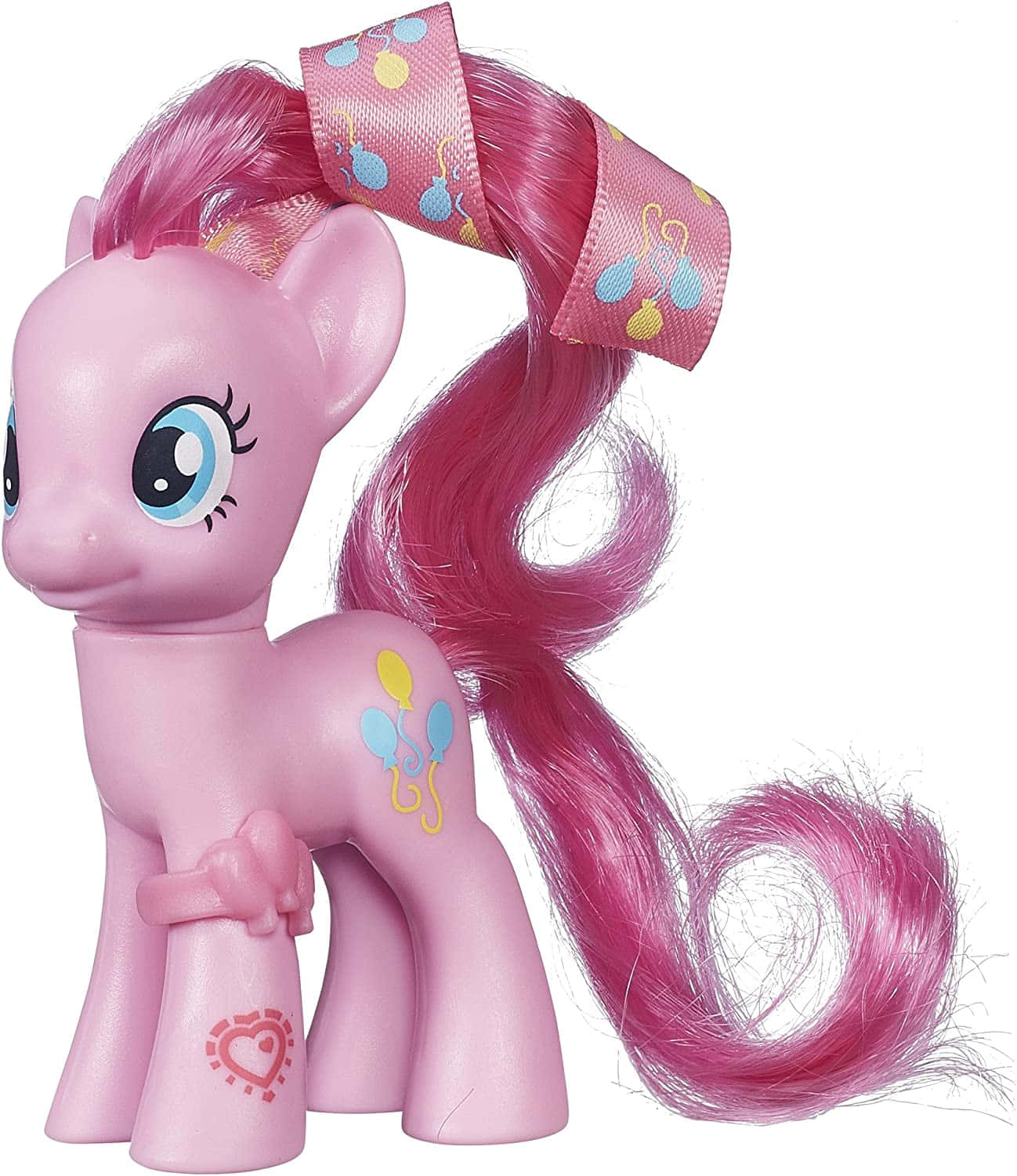 小馬寶莉派大星角色模型圖 壁紙 — 粉紅色My Little Pony玩具，長長的飄逸鬃毛，頭上繫著節日氣球圖案蝴蝶結。