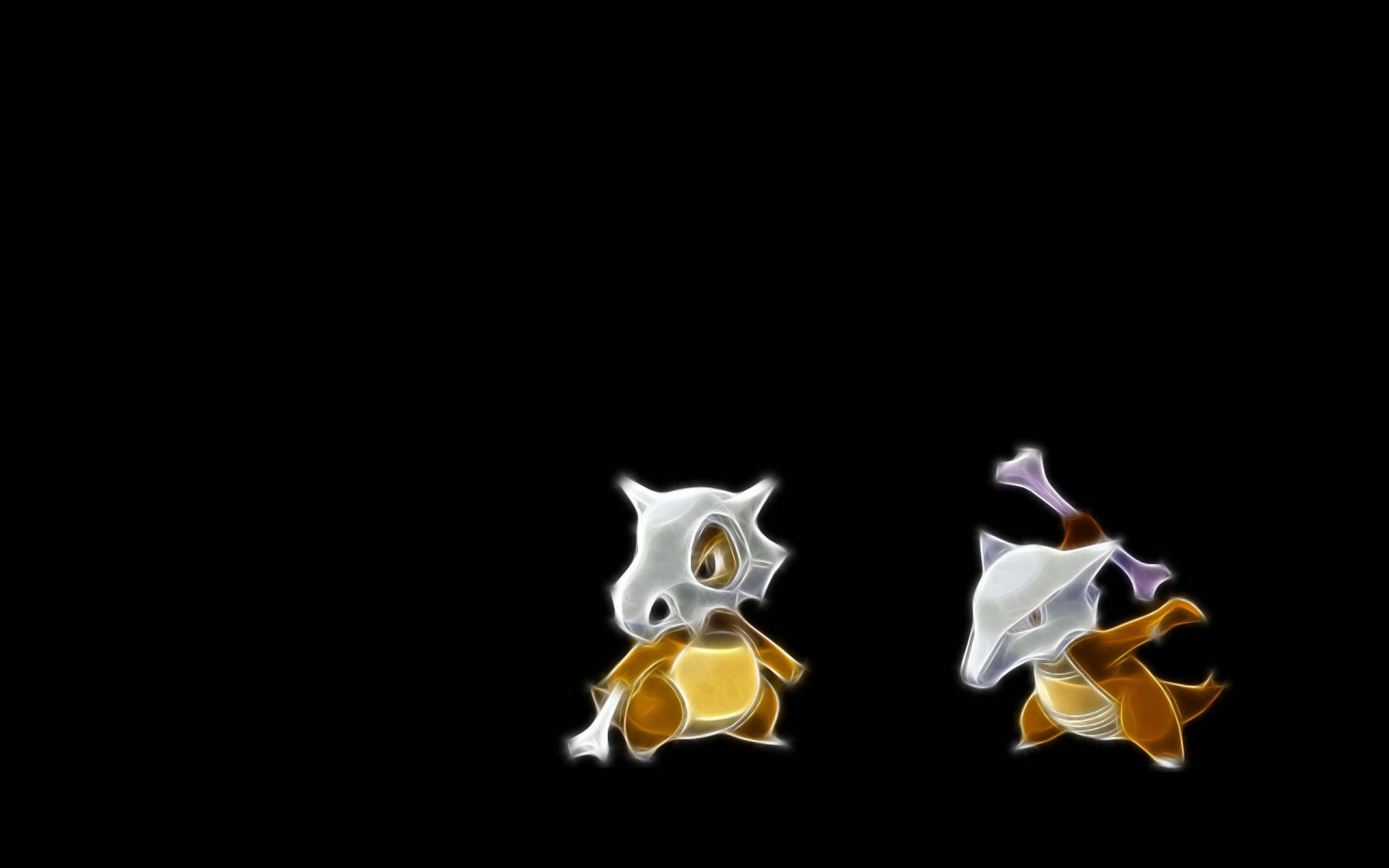 黑色背景上的兩個發光 Pokémon 角色
