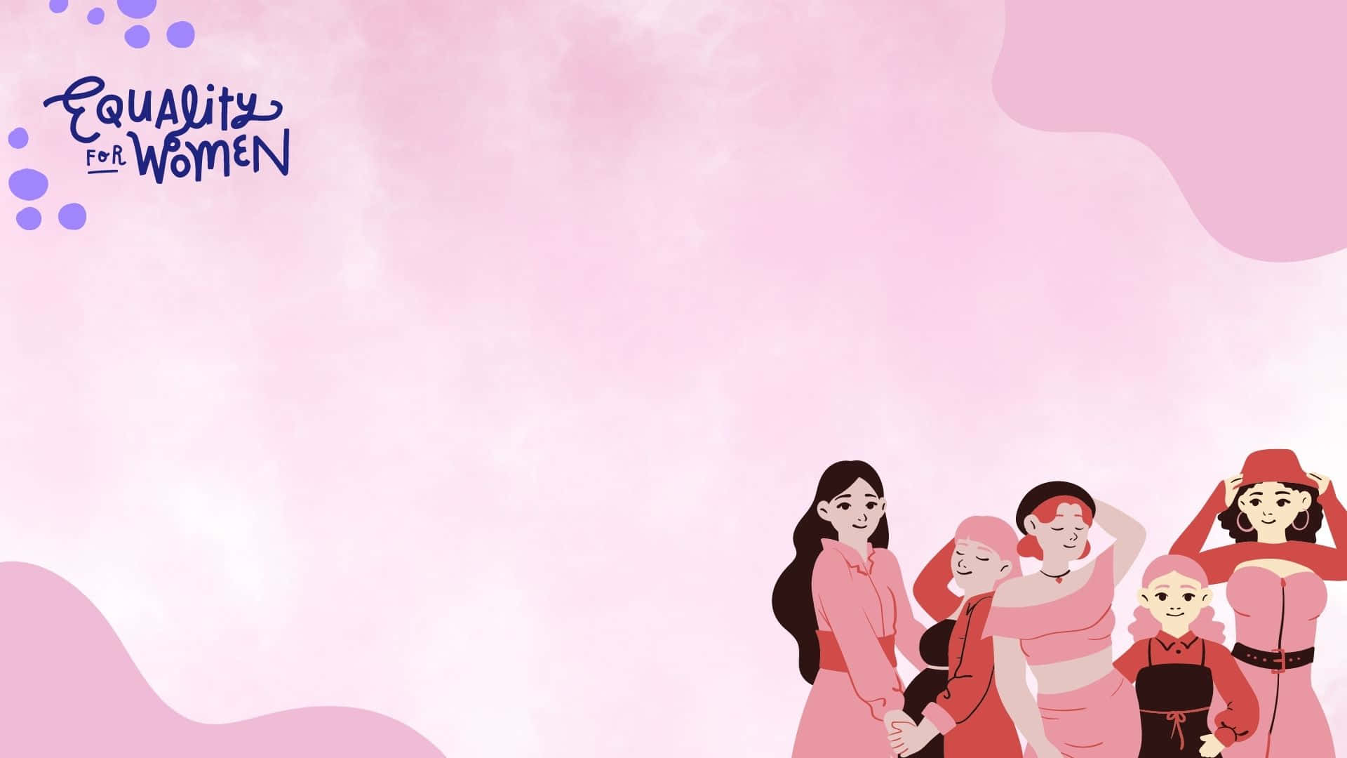 一群不同女性手牽手，粉紅色背景上有「Equality for Women」文字。