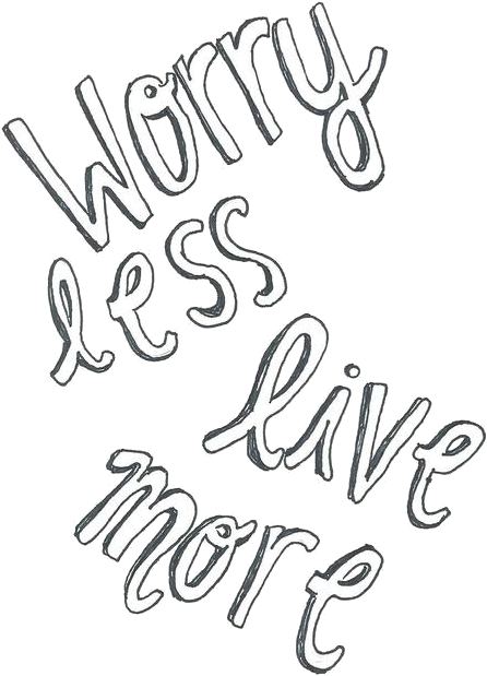 少煩惱，多享受：鼓舞人心的格言 壁紙 — 白色草書文字 'Worry less live more' 在純黑背景上對角漂浮。