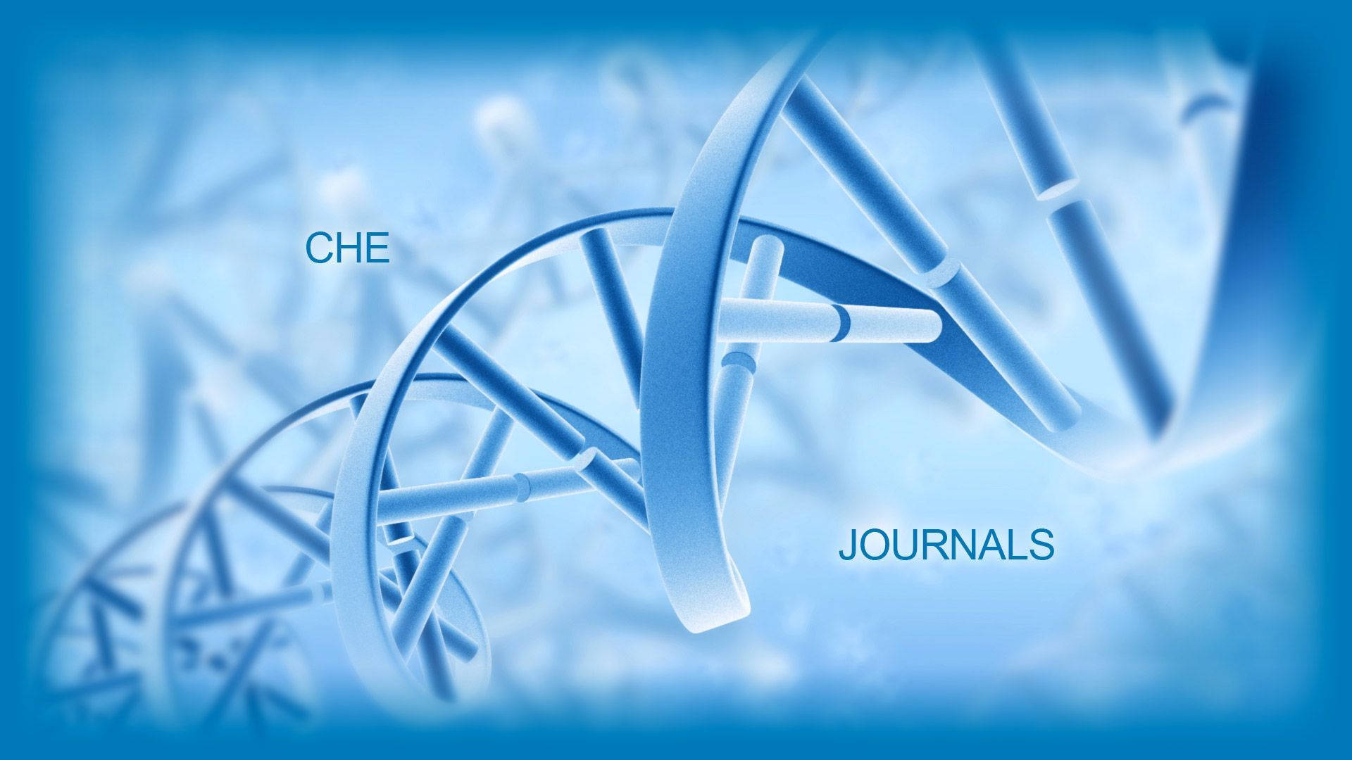 藍色科學主題的DNA雙螺旋，帶有CHE和JOURNALS文字標籤。