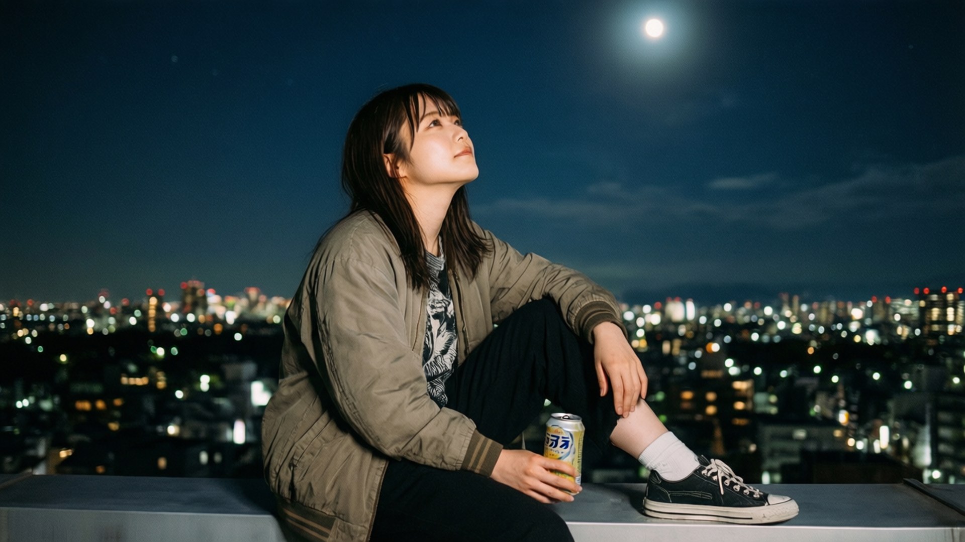 屋頂賞月 壁紙