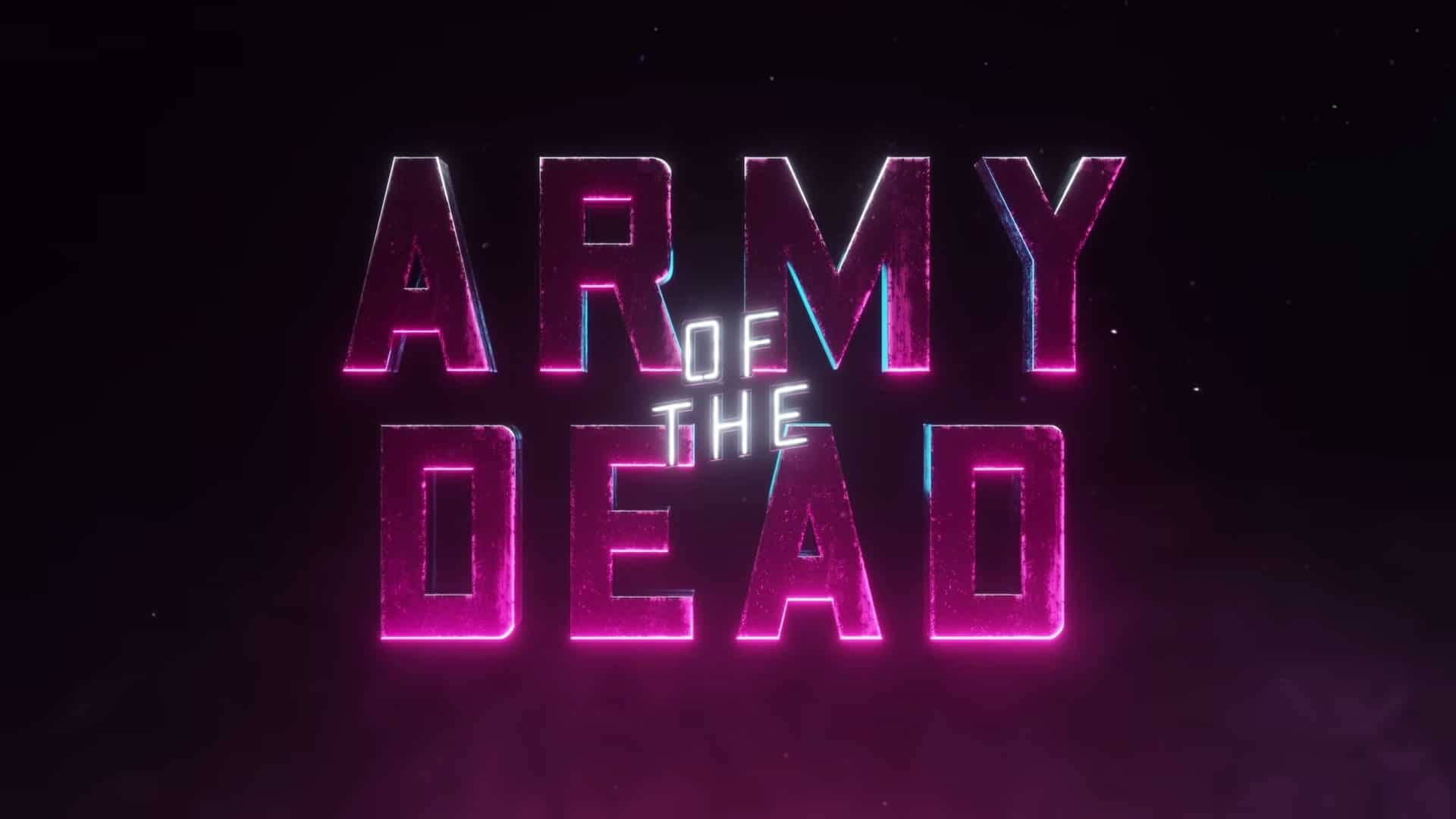 《屍戰亡靈》數位海報 壁紙 — 發光的粉紅色霓虹燈文字「ARMY OF THE DEAD」在黑暗的宇宙背景上，帶有微小的星星點綴。