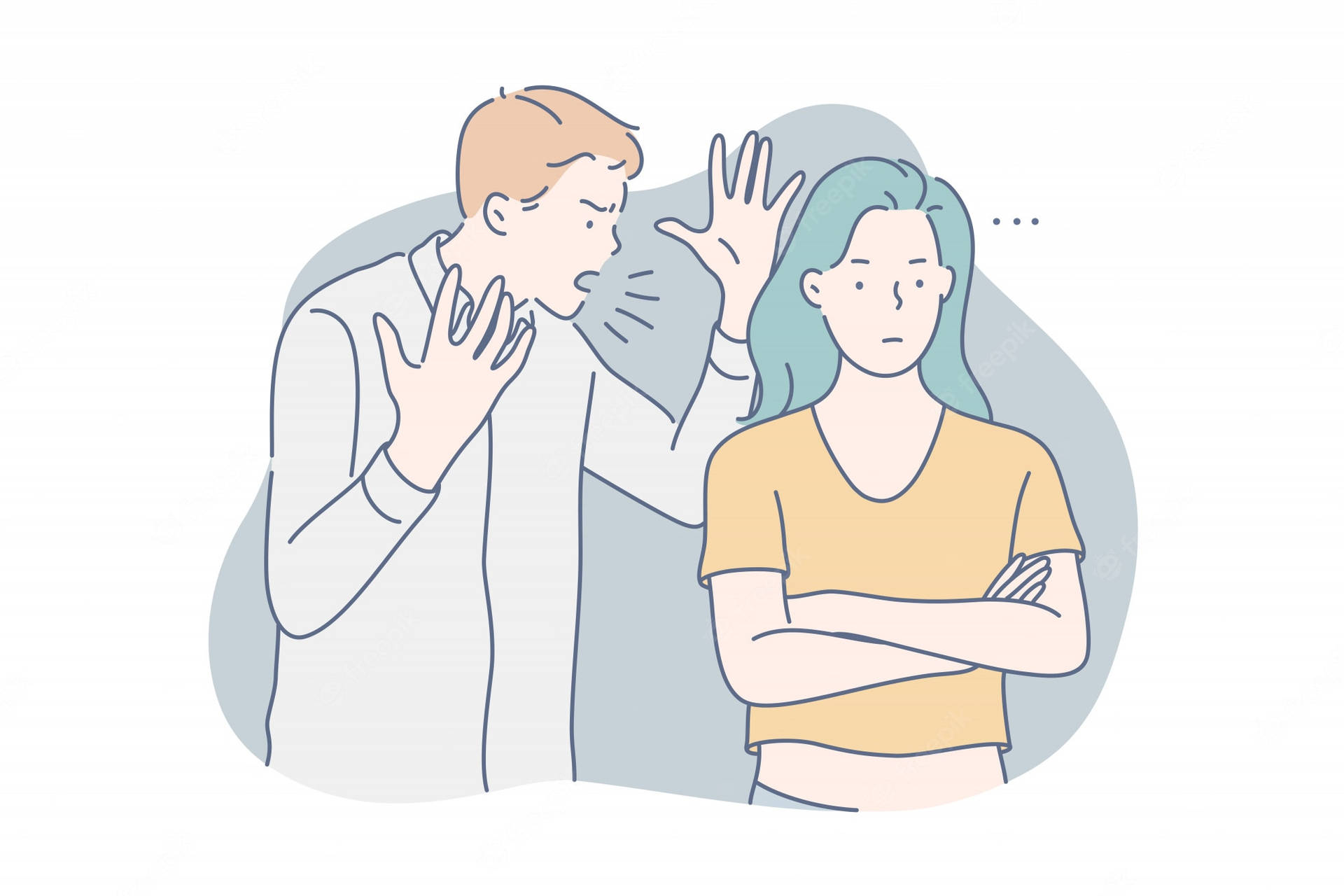 男人在爭吵中對交叉雙臂的女人大喊。