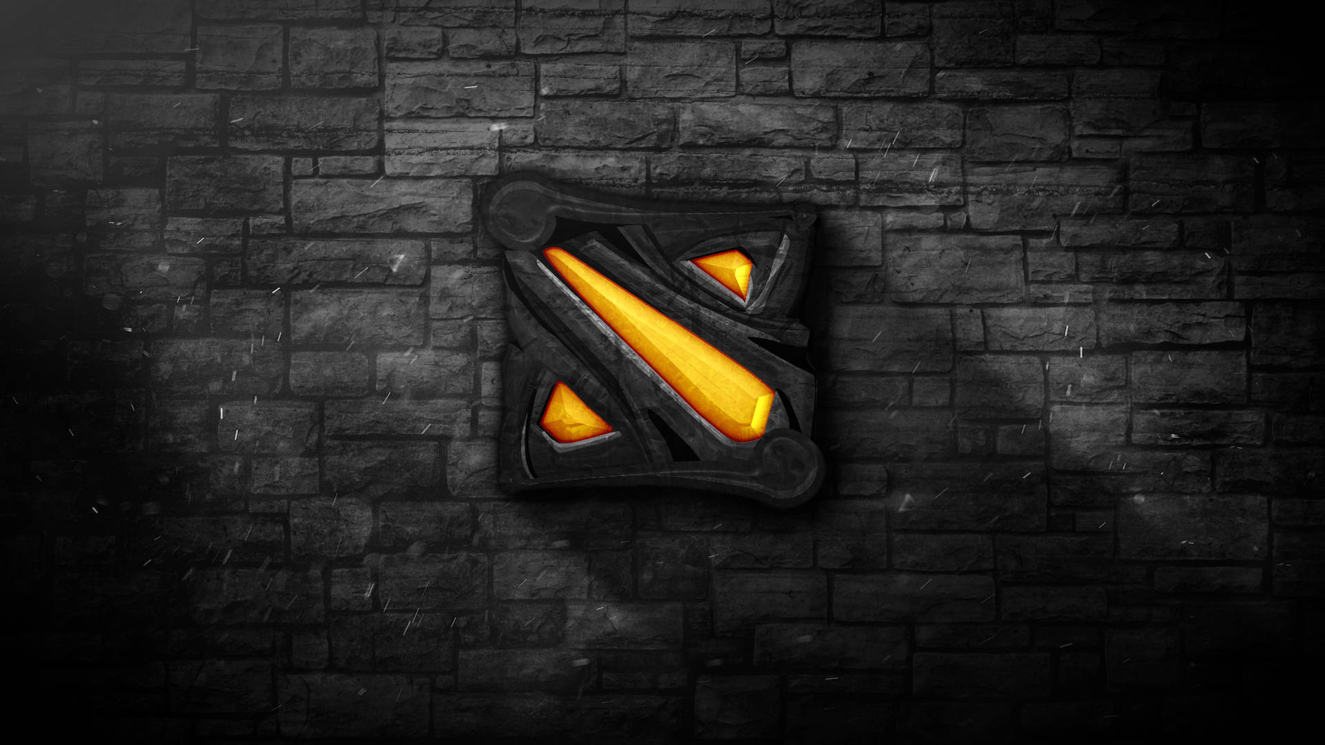 Dota 2 標誌在深色石牆上發光