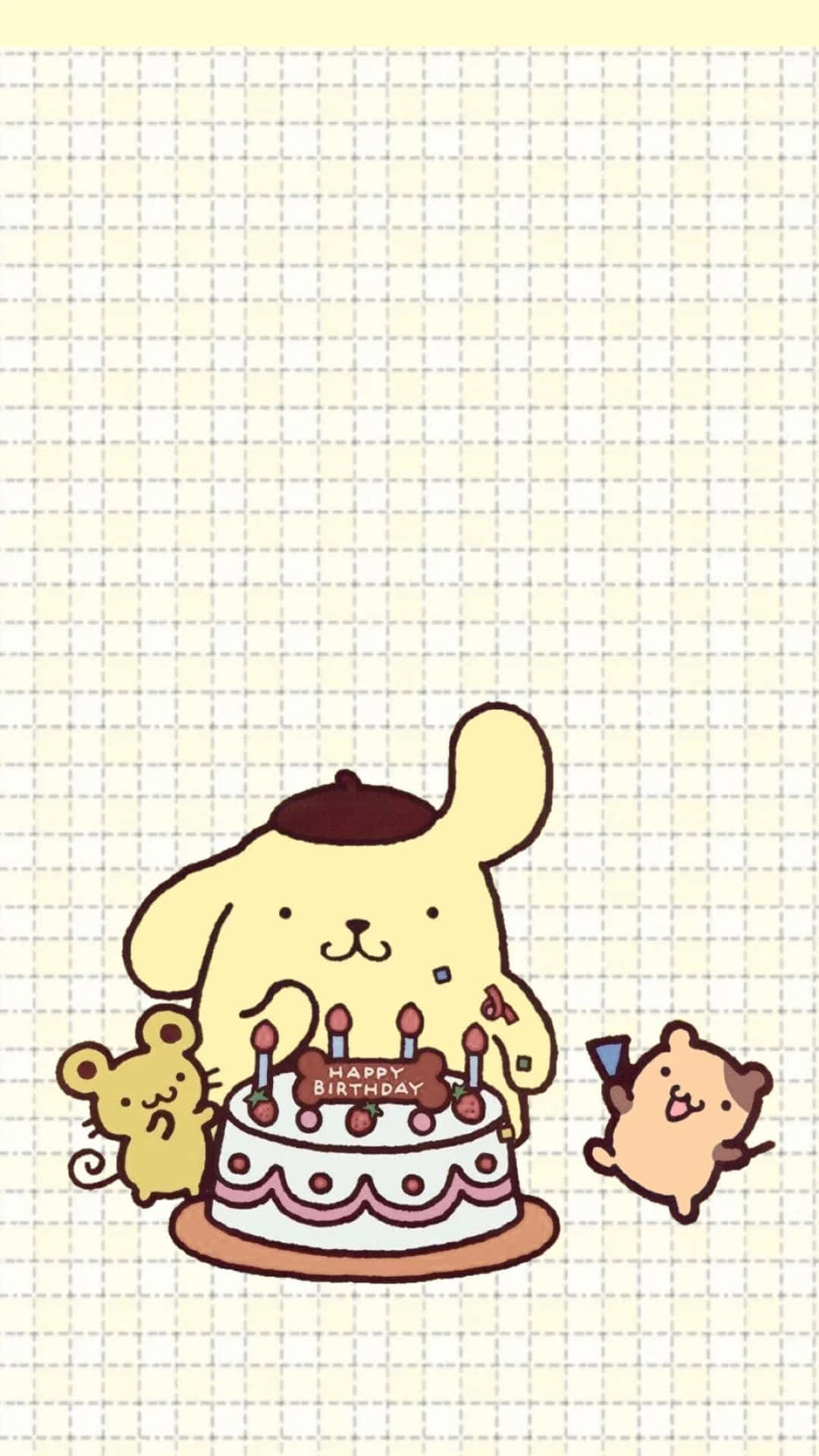 可愛的卡通動物慶祝生日，有蛋糕和蠟燭。