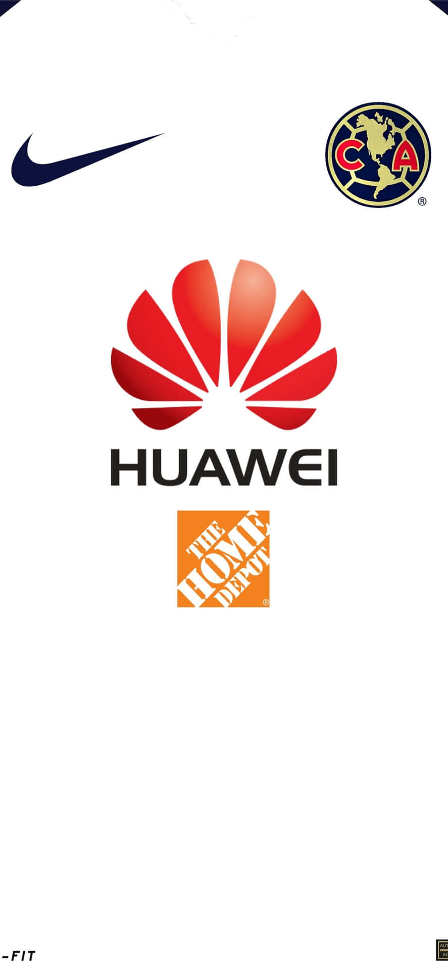 白色背景上的四個品牌標誌，包括Nike、Huawei、Home Depot和Club America。