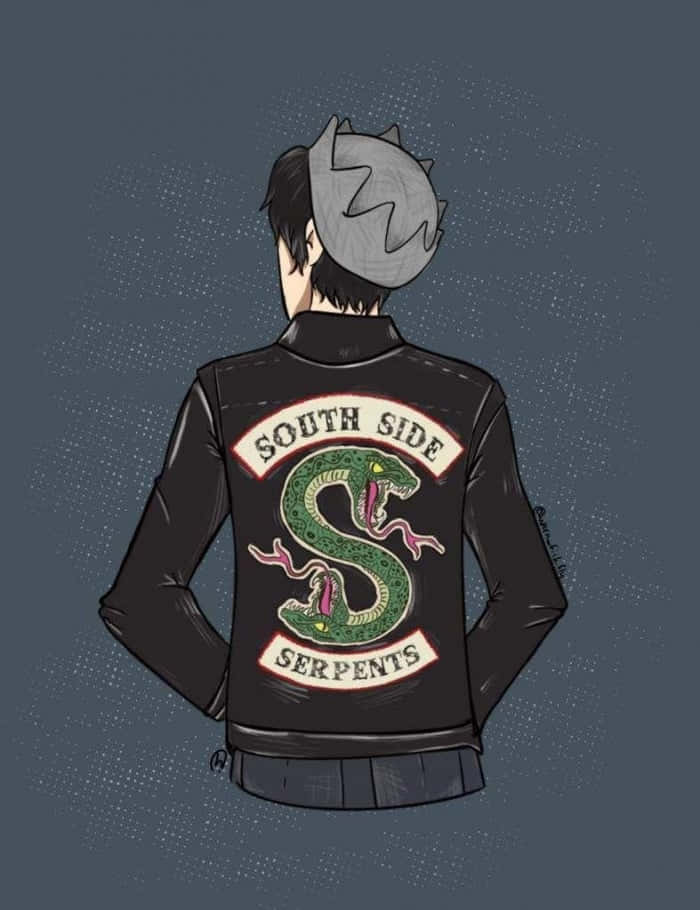 穿著黑色外套的動漫角色，背部有 South Side Serpents 補丁。