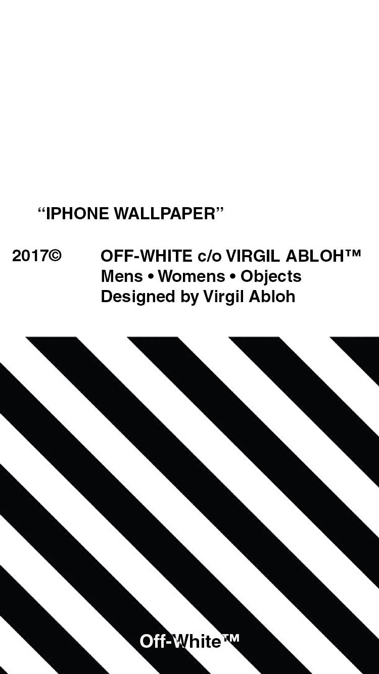 白色背景上帶有 Off-White 品牌文字的黑色對角線條紋。