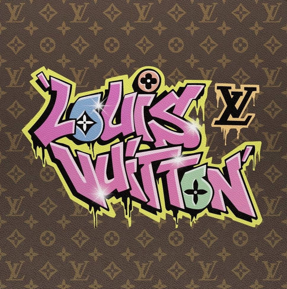 Louis Vuitton 標誌在 monogram 背景上的塗鴉藝術