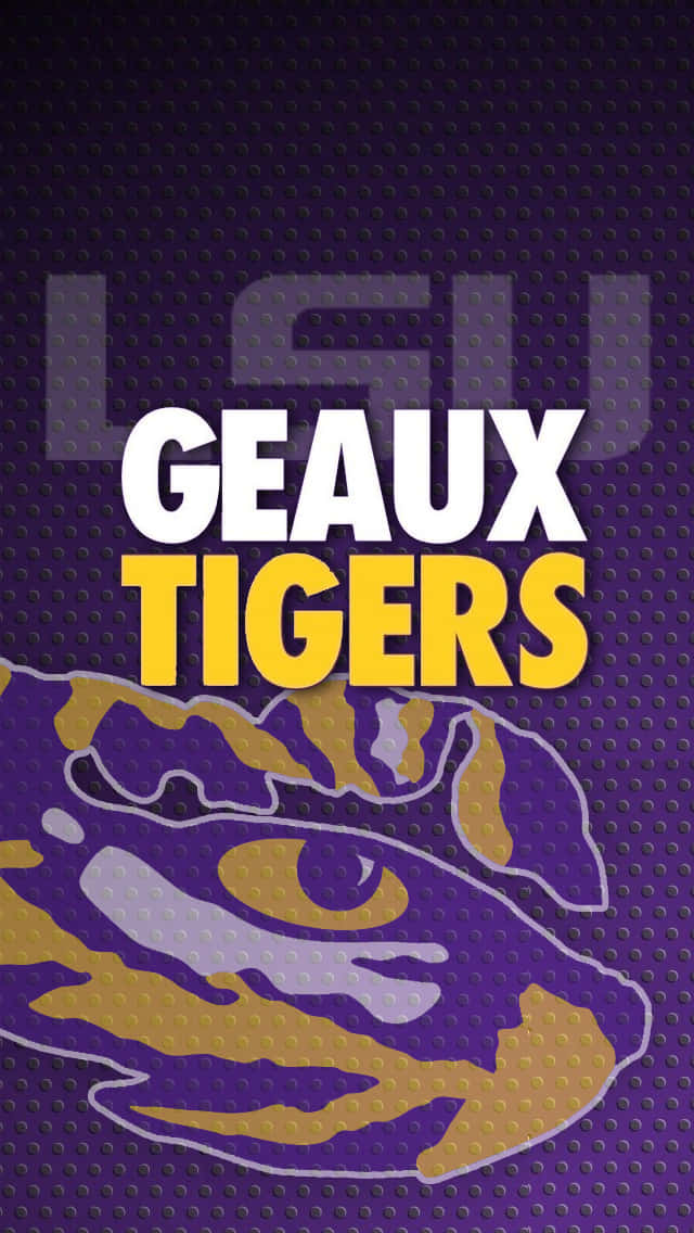 LSU Tigers球隊標誌，上面有「GEAUX TIGERS」字樣，背景係有紋理嘅紫色。