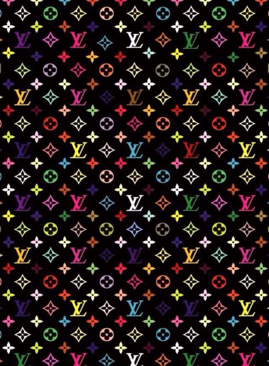 黑色背景上色彩繽紛的Louis Vuitton字母組合圖案