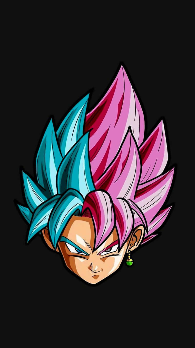 展翅飛翔，釋放你的力量 —— Dope Dragon Ball Z 壁紙 — 一個風格化的動漫角色，擁有尖刺的藍色和粉紅色頭髮，以及強烈的眼睛，背景為黑色。